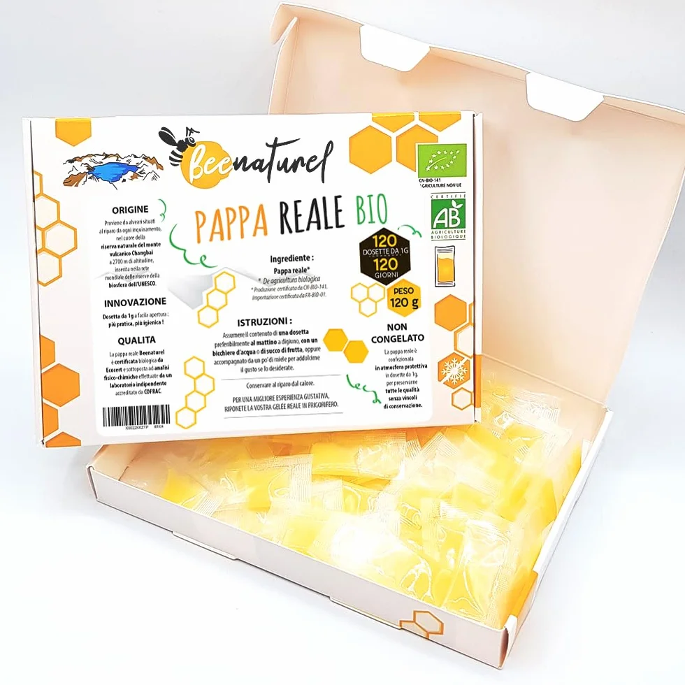 Pappa reale biologica e fresca 120g 100% naturale 120 baccelli da 1 grammo