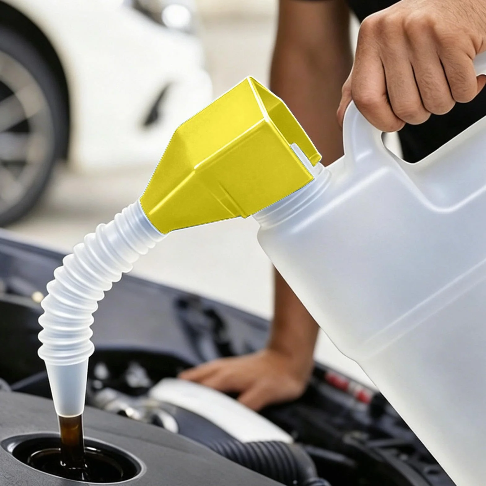 Imbuto per Olio Motore | Strumento Cambio Olio con Cavalletto Retrattile per Auto Moto Camion