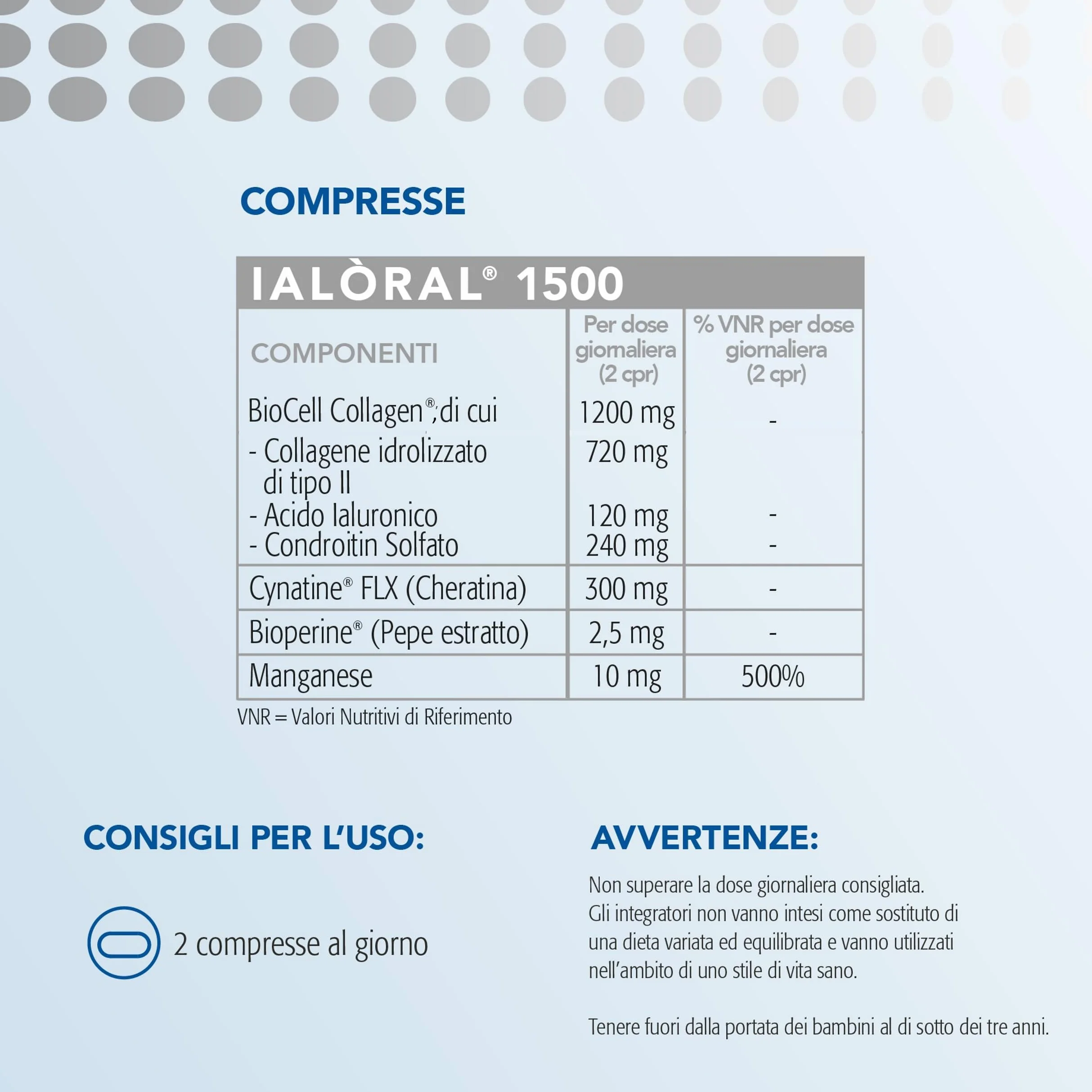 Ialoral 1500 Integratore Alimentare Articolazioni BioCell Collagen Acido Ialuronico Condroitin Solfato Manganese 30 compresse