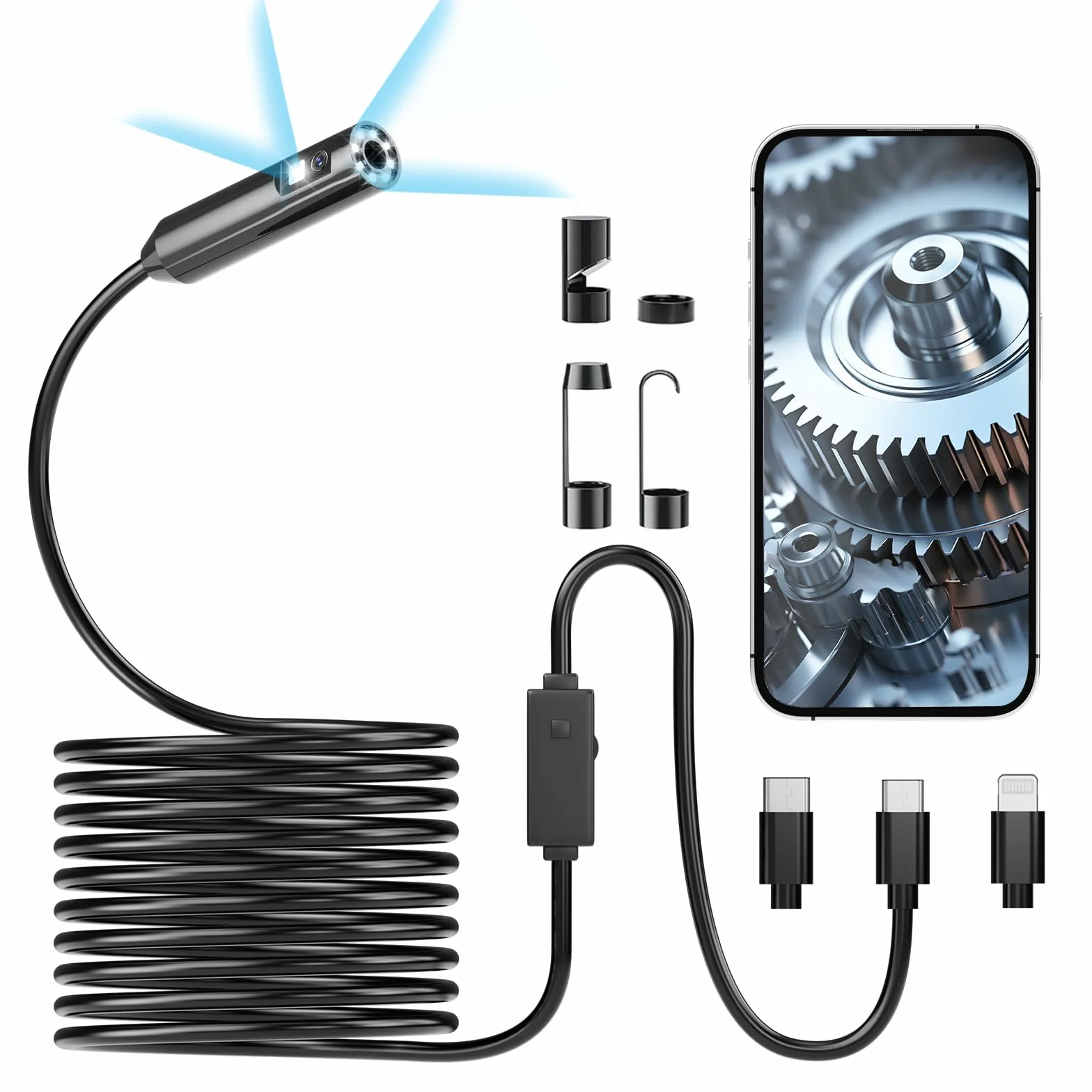 Telecamera Endoscopica Doppia Lente 1920P HD IP67 Sonda Impermeabile 5M Compatibile iOS Android