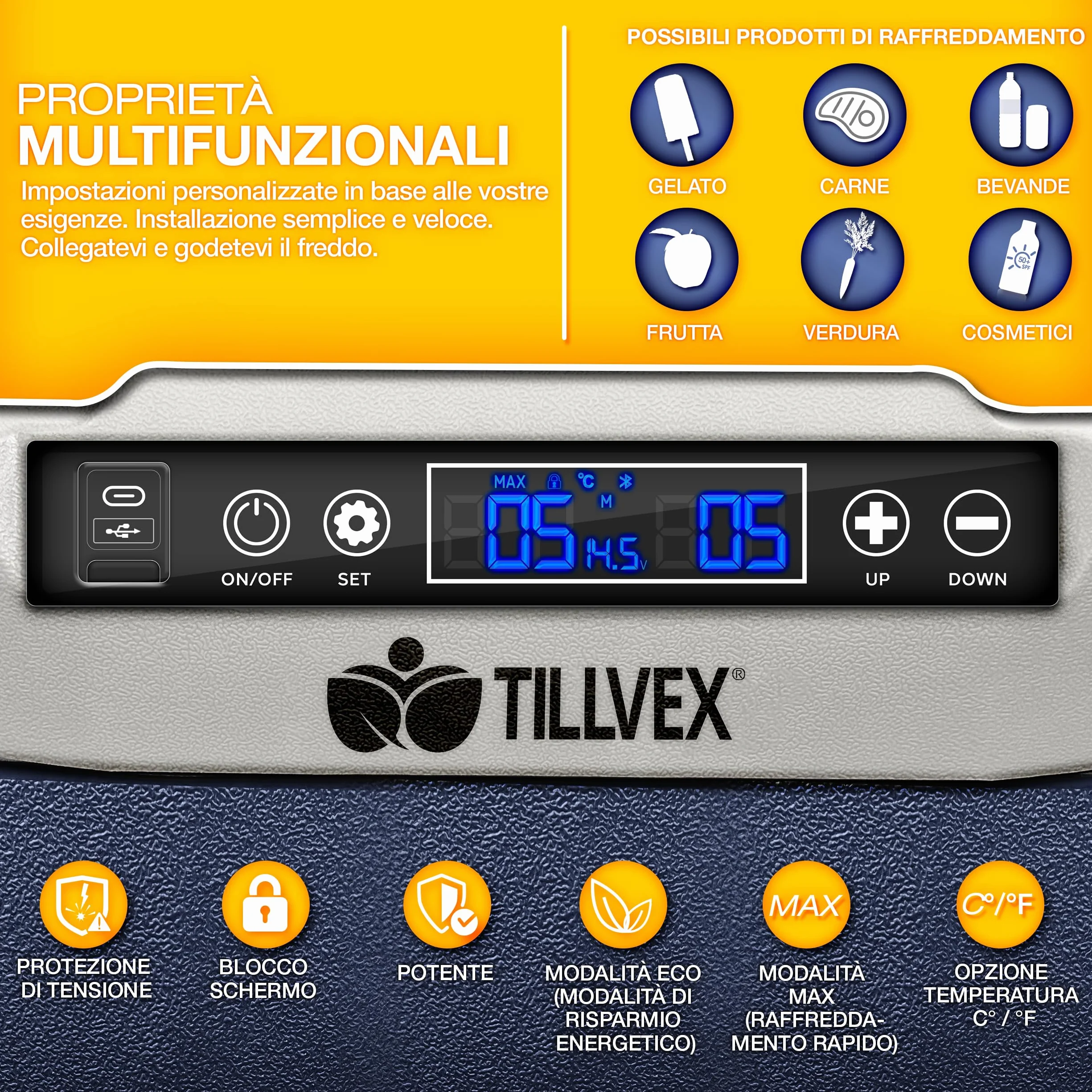 Tillvex Frigorifero Compressore Elettrico 50 Litri WIFI-APP 12/24V 230V -20°C Camper Camping