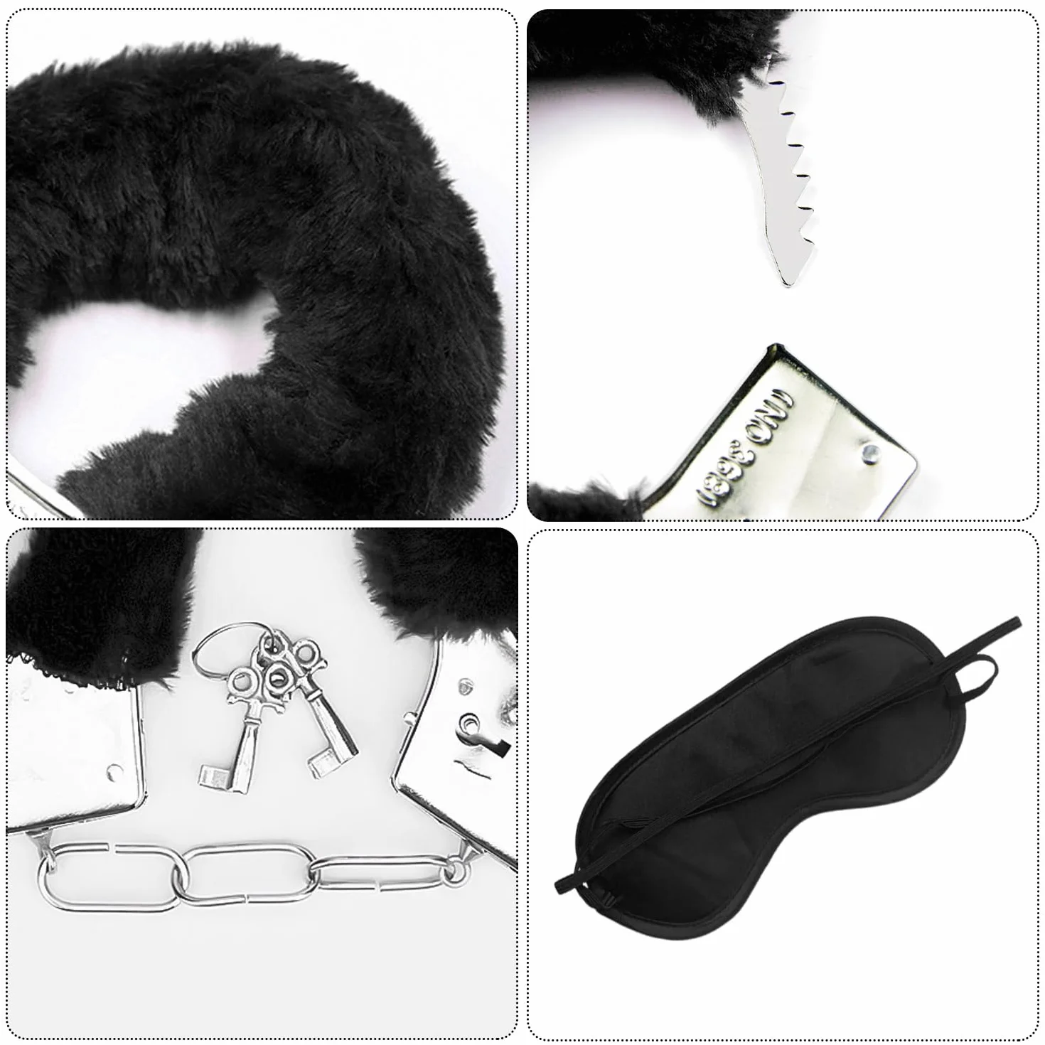 Peluche nero manette polizia con chiavi accessori bondage metallo feste giochi ruolo