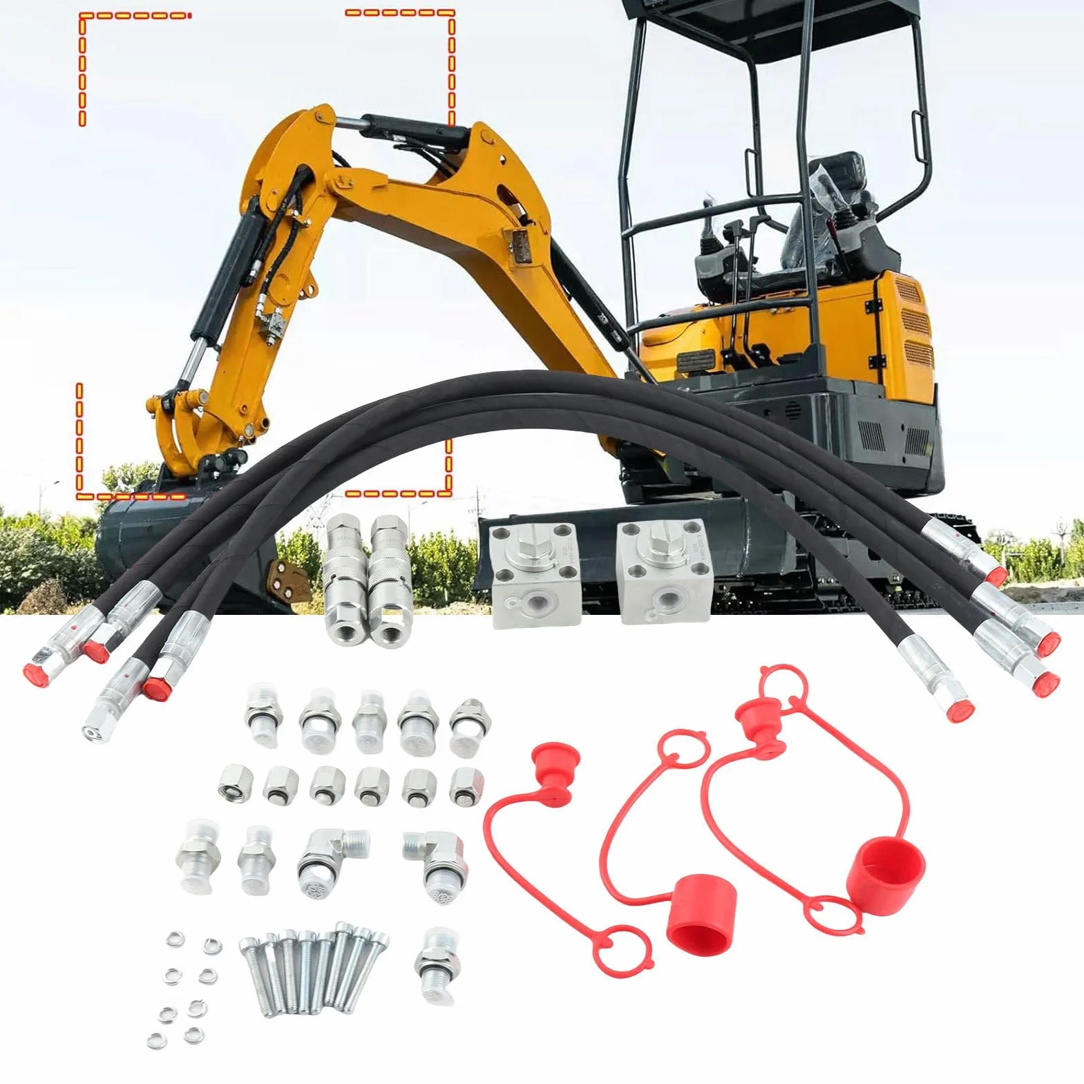 Valvola di Deflessione Idraulica 3 Percorsi 1-2 Tonnellate Mini Escavatori Cinesi 31" Tubi Connessioni Rapide Accessori