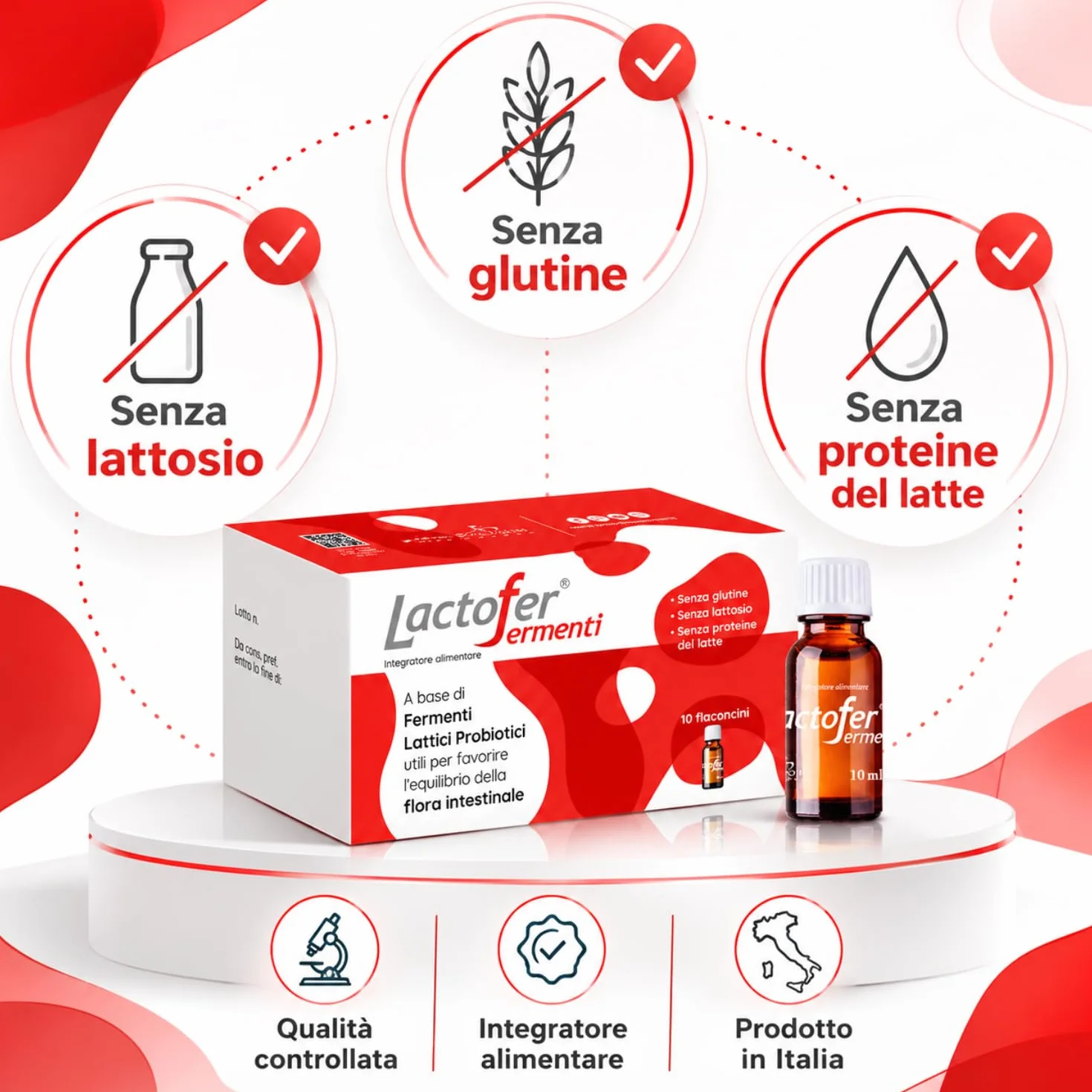 Paladin Pharma Lactofer Integratore Ferment Lattici Probiotici Senza Zucchero 10 Flaconcini 10 Ml Rosso