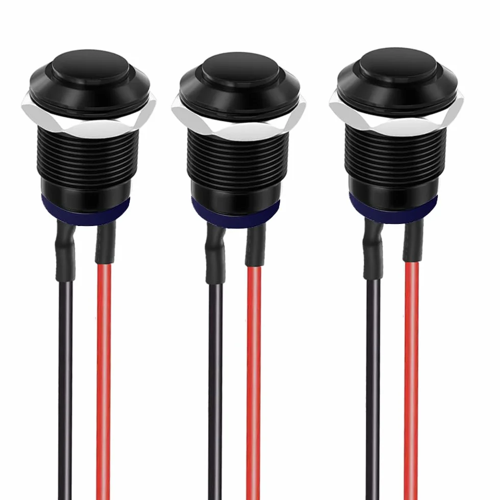 Gebildet 3pezzi Precablato IP65 Impermeabile Pulsante con Aggancio Autobloccante in lega di Alluminio Pulsante on off 12mm 2A 12V/24V/125V/250V CA (prevalenza alta)