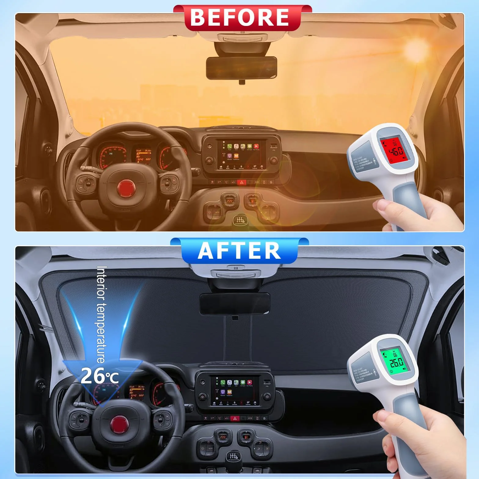[Aggiornamento] BSTW Parasole Pieghevole per Fiat Panda Cross/City Cross/Hybrid 2020-2025 Copri Parabrezza con Protezione UV e Termica Parasole Panda Accessori