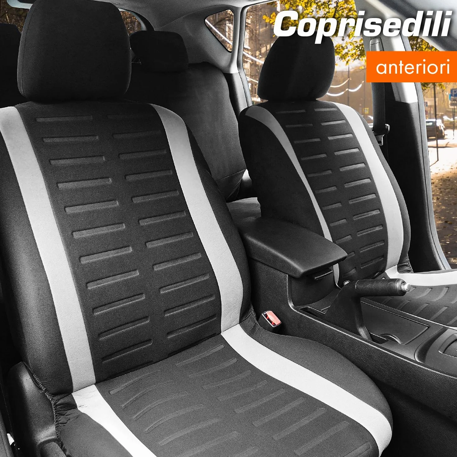 Upgrade4cars Coprisedili Auto Bianco Nero Anteriore Universali Set Copri-Sedile per Guidatore e Passeggero