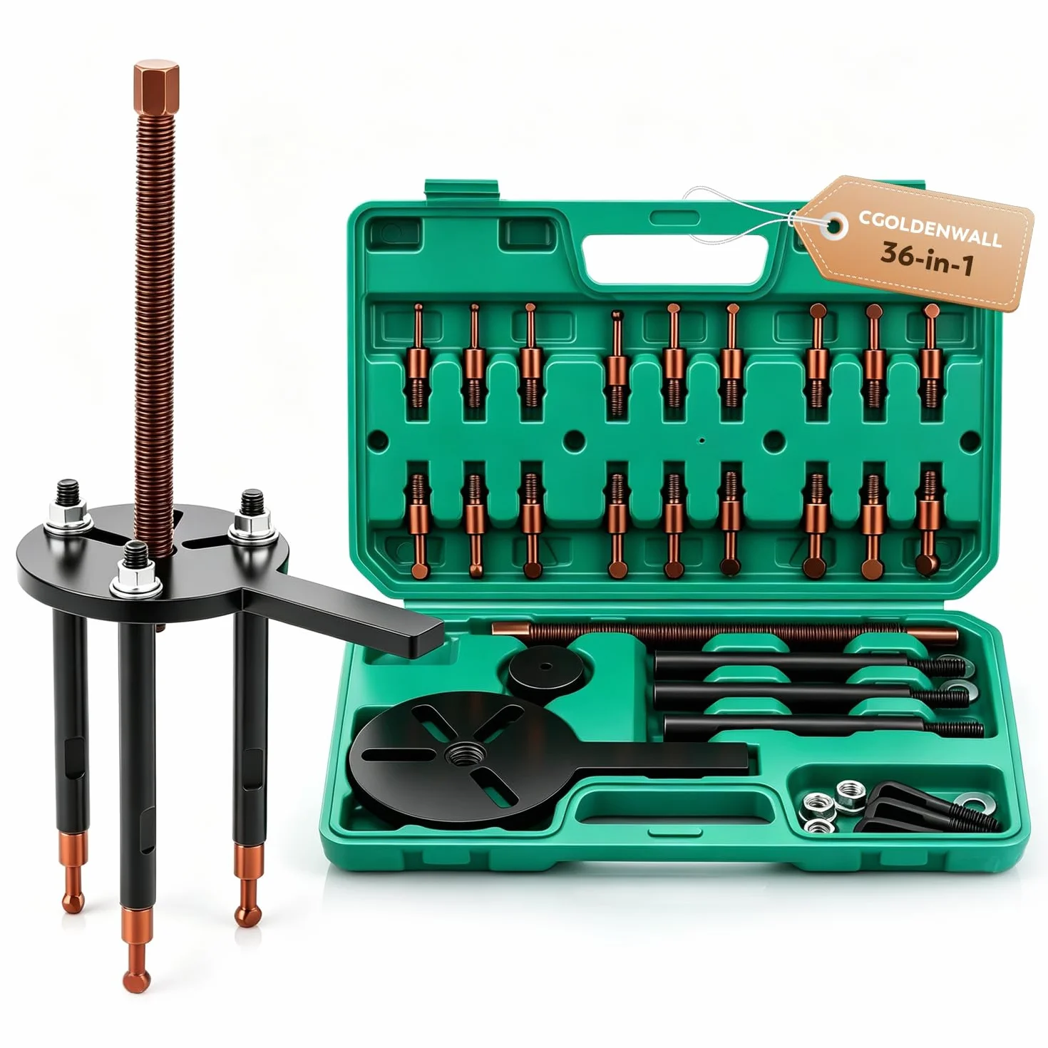 CGOLDENWALL Estrattore per Cuscinetti Interno 36 in 1, 6 Set di Teste, 3-Mascelle Gancio Separatore per Attrezzature Meccaniche