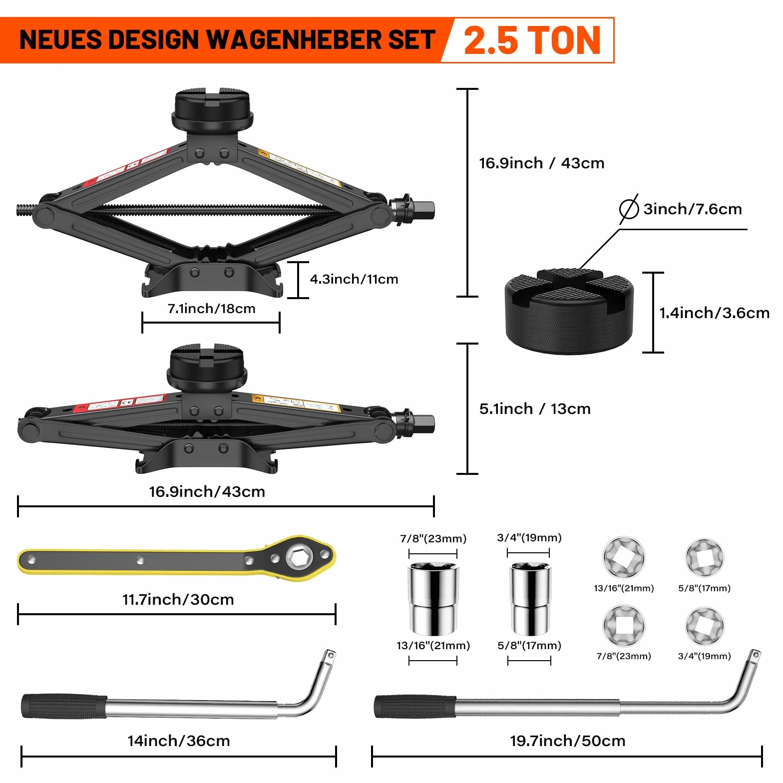 Cric Per Auto 2.5T 2500kg Universale Tampone In Gomma Portatile Con Chiave Per Dadi Ruota Kit Emergenza