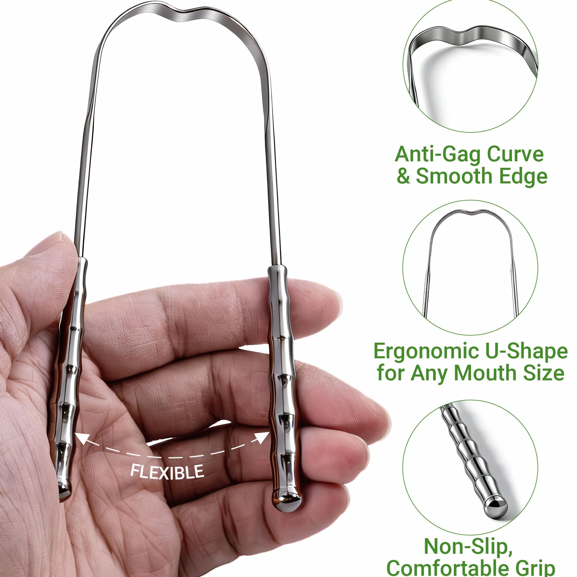 Tongue Scraper 2 Pezzi Acciaio Inossidabile con Custodie, Raschietto Lingua Metallo per Alito Fresco