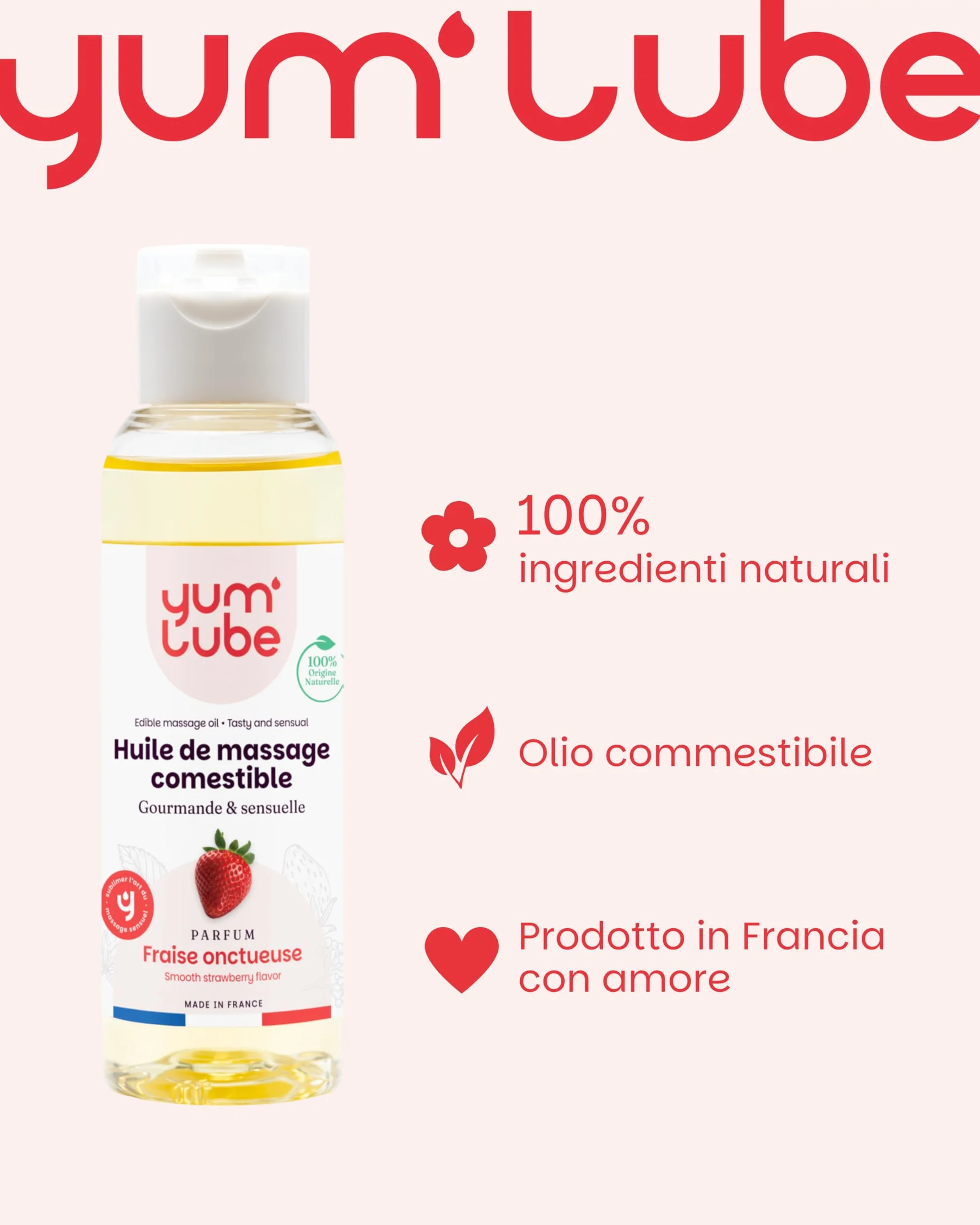 Yum'Lube Olio Massaggio Sensuale Lubrificante 100% Naturale Bio Comestibile Made In France