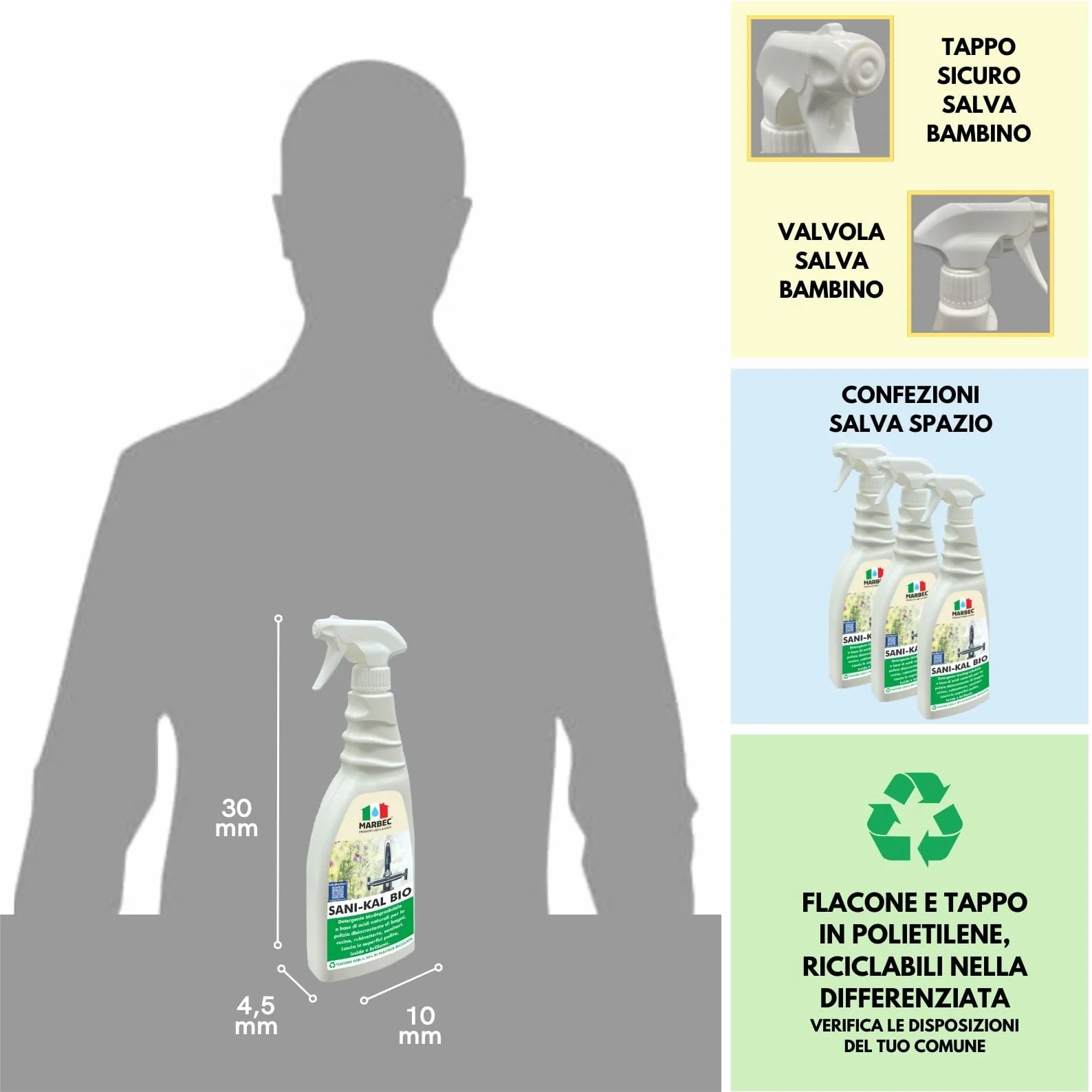 MARBEC SANI-KAL BIO 750ML Detergente anticalcare delicato per bagno