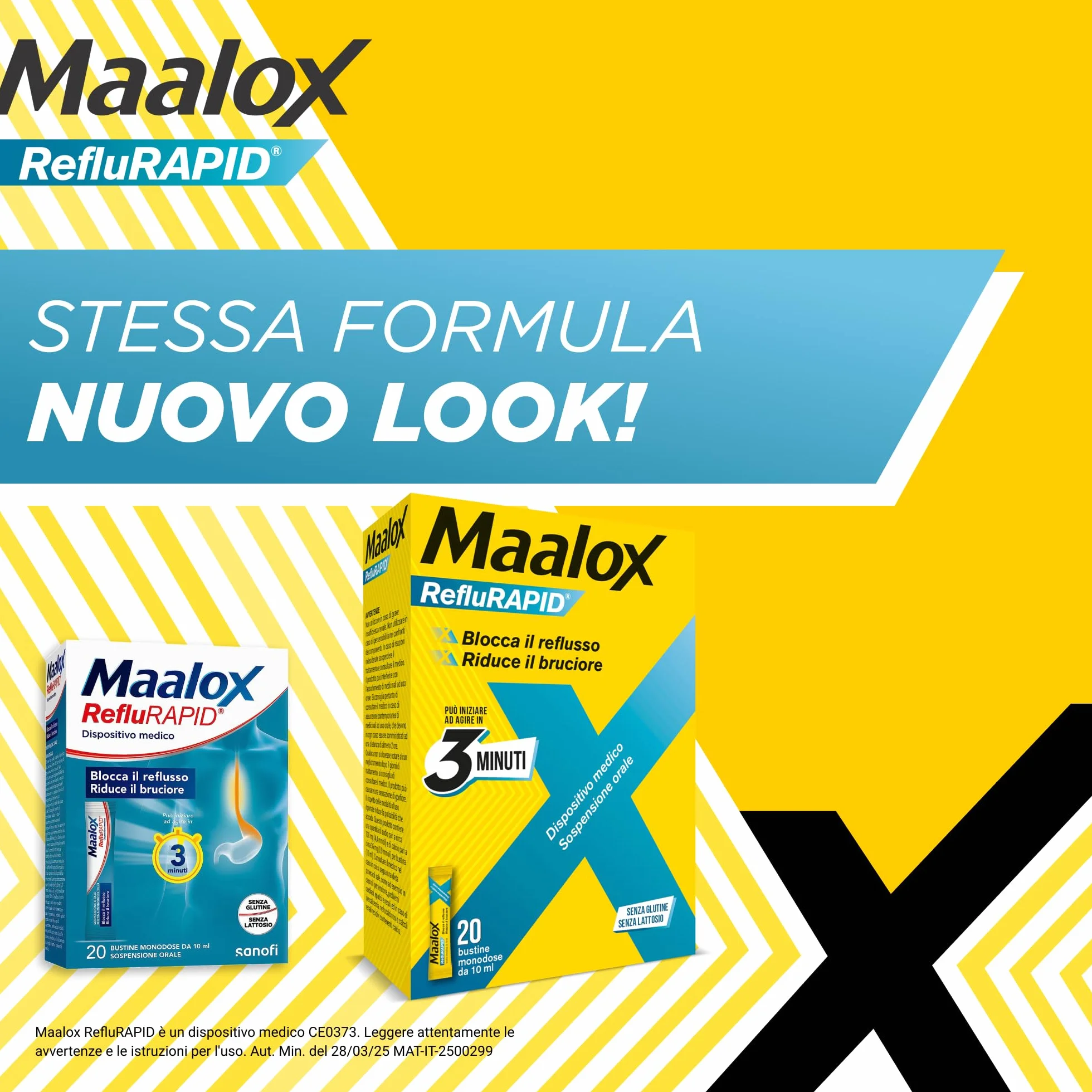 Maalox Reflurapid 40 Bustine Gusto Menta Blocca Reflusso Gastroesofageo Riduce Bruciore Acidità Stomaco Bicarbonato di Sodio Senza Glutine Lattosio