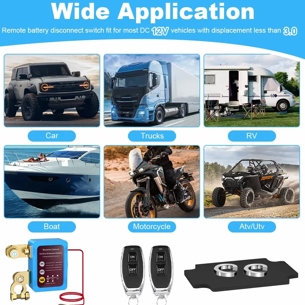 Stacca Batteria 12V con Telecomando, 240A Remoto Staccabatteria Automatico Senza Fili, Stacca Batteria per Auto, Stacca Batterie con Telecomando per Auto, Camper, Quad, Camion e Barca