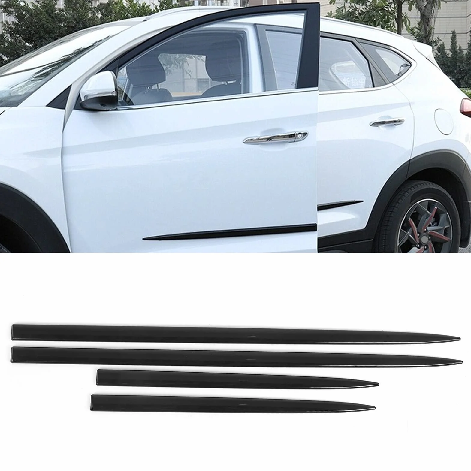 Qiilu 4 Pezzi Rivestimento Laterale Del Corpo Impermeabile Nero Brillante Protezione Universale Porta Modanatura Automobilistica