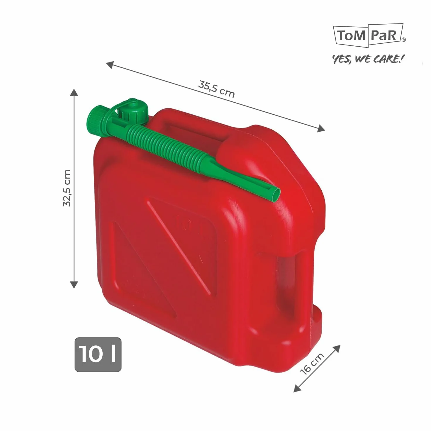 ToM PaR Tanica benzina 10L HDPE Certificata UE Indicatore livello beccuccio anti-versamento Per benzina & diesel Rossa