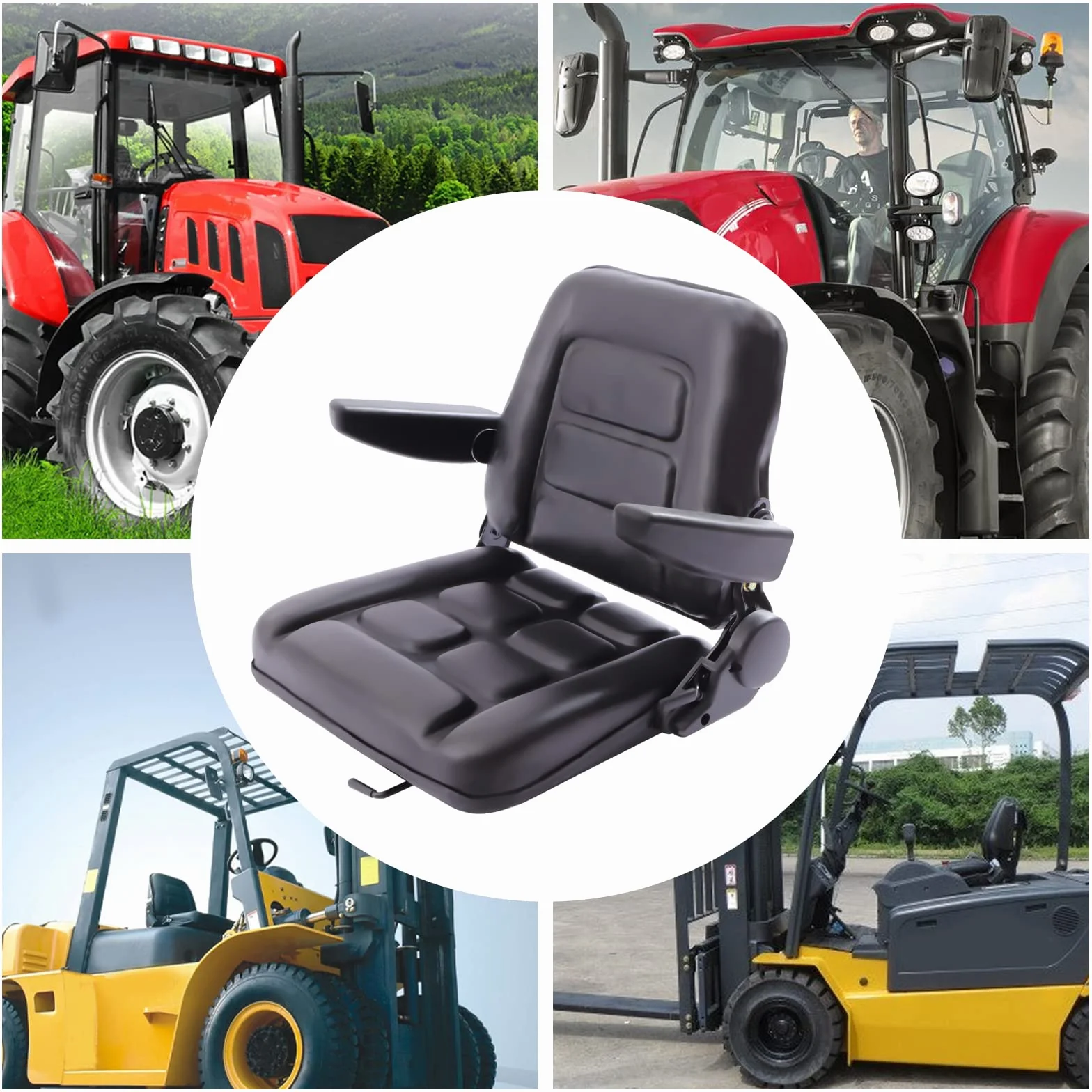 Sedile per trattore universale per carrello elevatore con bracciolo e schienale regolabile a 175°, sedile per escavatore, carrello elevatore, trattore, caricatore compatto, caricatore telescopico