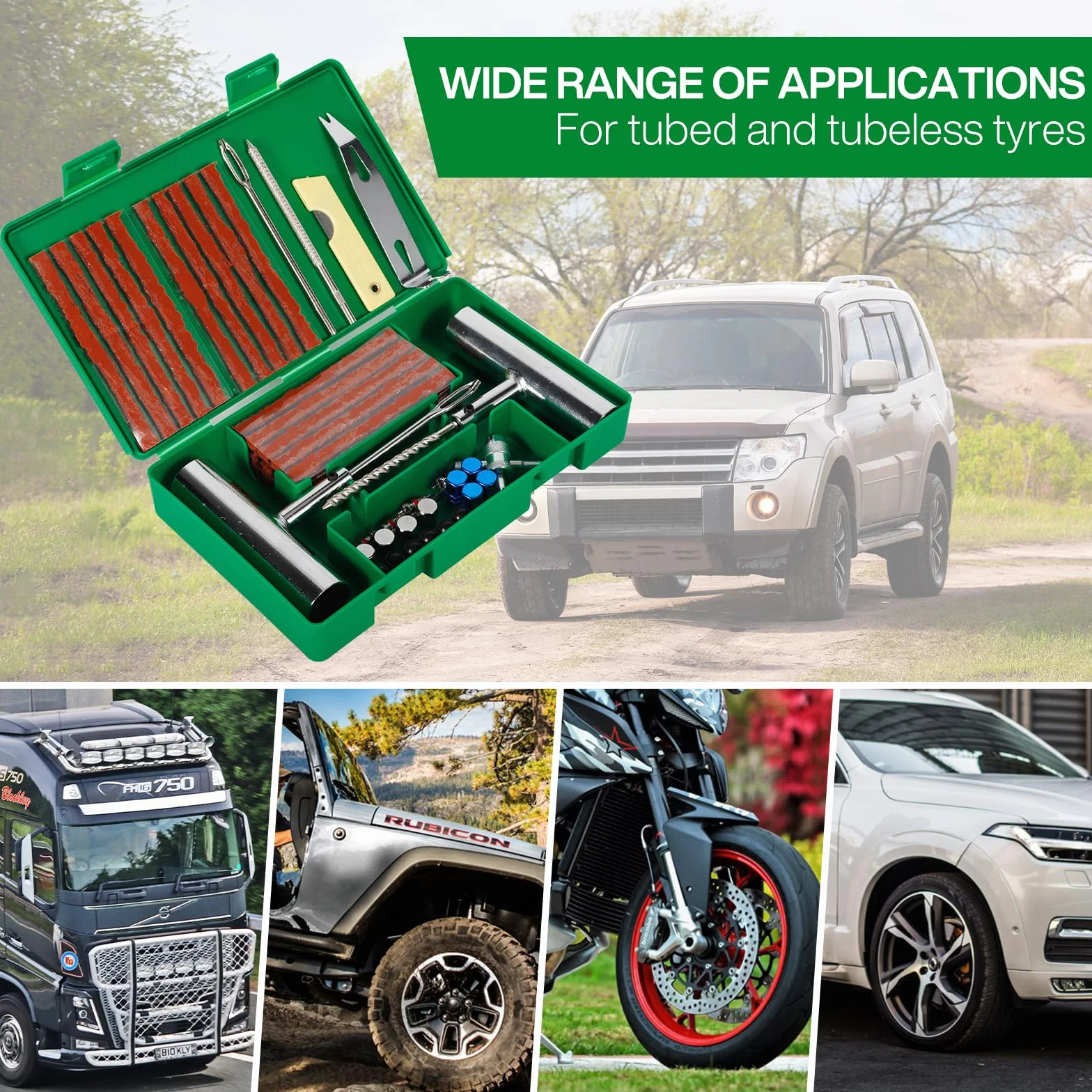 Kit Riparazione Pneumatici Auto 58 PCS, Portatile Ripara Gomme Moto per Auto, Moto, ATV, SUV