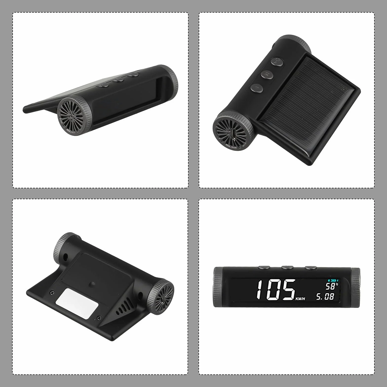 Display HUD Head-Up a energia solare, senza fili, con tachimetro GPS e indicatore di velocità digitale, funzione di temperatura e calendario, batteria da 650 mAh, nero