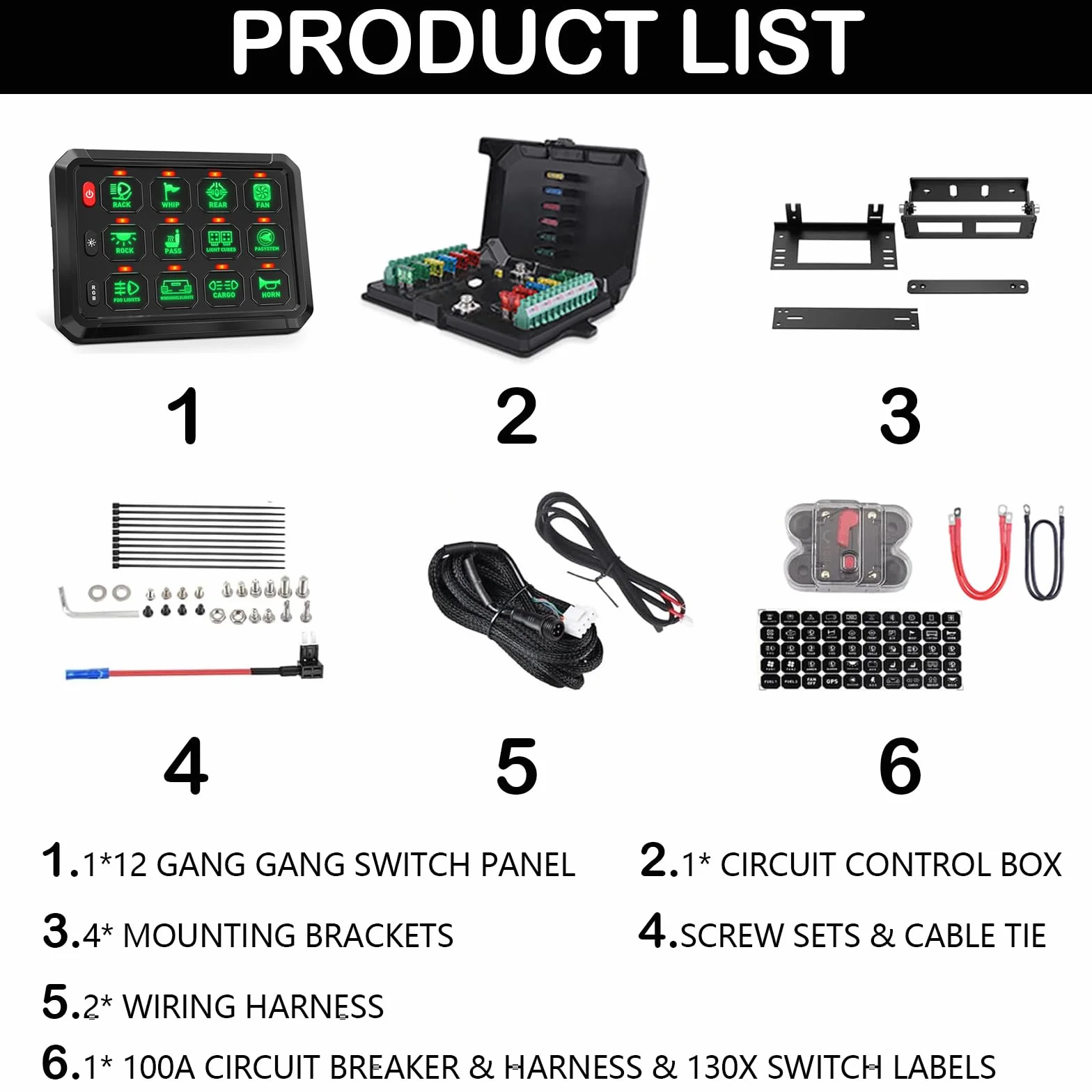 Pannello Interruttori 12V/24V Universale con Dimmerabili RGB 8 Colori per Auto RV Camion SUV