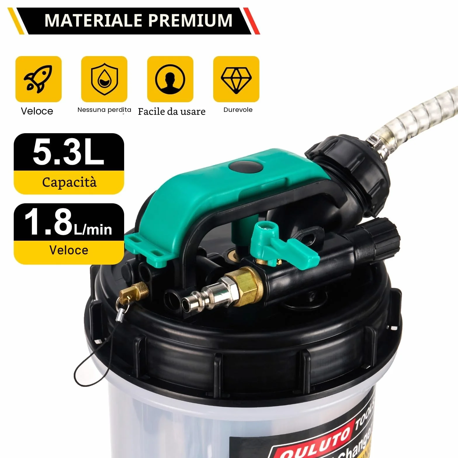 5.3L Manuale e Pneumatico Pompa Aspirazione Olio | Pompa Estrattore Liquidi Olio | Pompa di Aspirazione Liquido Pompa con 6 Tubi, Trasmissione Olio Fluido Pompa Olio Motore Pompa