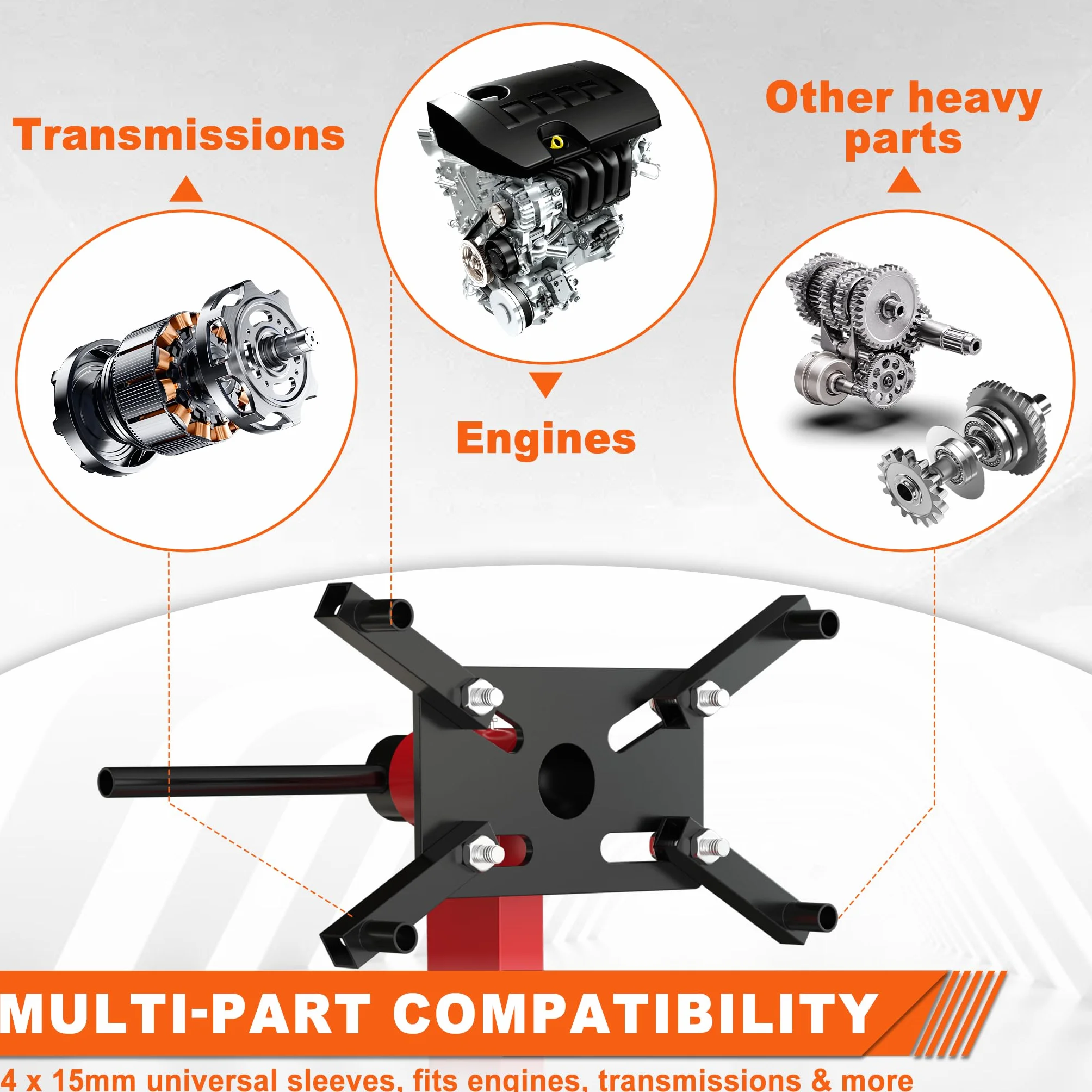 Supporto motore per auto pieghevole 680 kg 360° 4 bracci regolabili 5 ruote impugnatura antiscivolo
