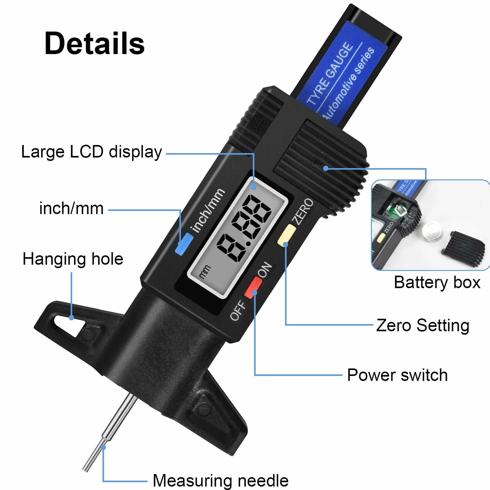 Colexy Profondimetro per Pneumatici Digitale LCD Tester Profondità Battistrada Gomma 0-26mm