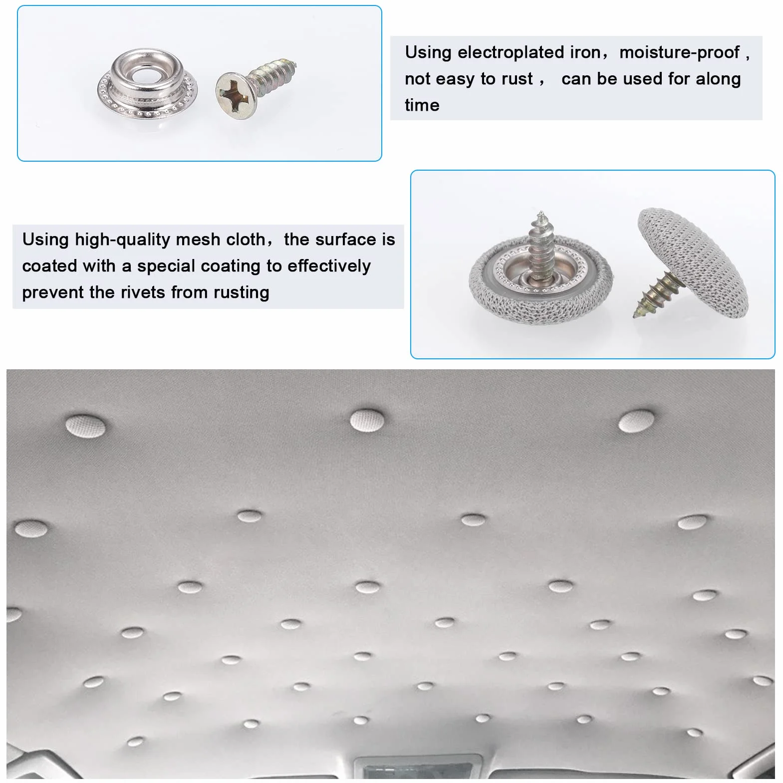 Zocipro Riparazione Cielo Auto Kit 65 Pz Rivetti Pulsante Cacciavite Metro Nastro Grigio