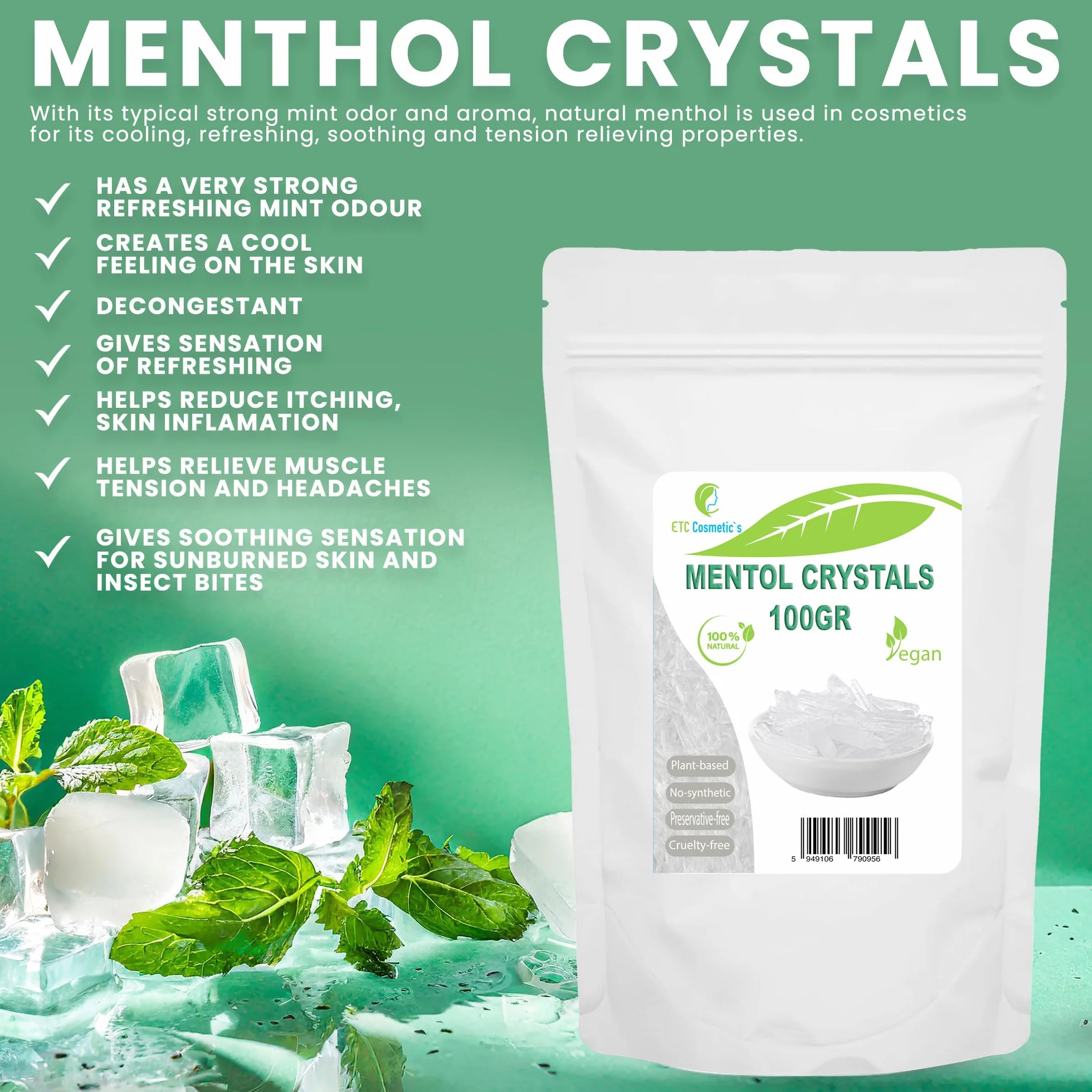 Cristalli di mentolo 100 gr effetto rinfrescante ingrediente cosmetico accessori sauna infuso olio di menta 100% naturale