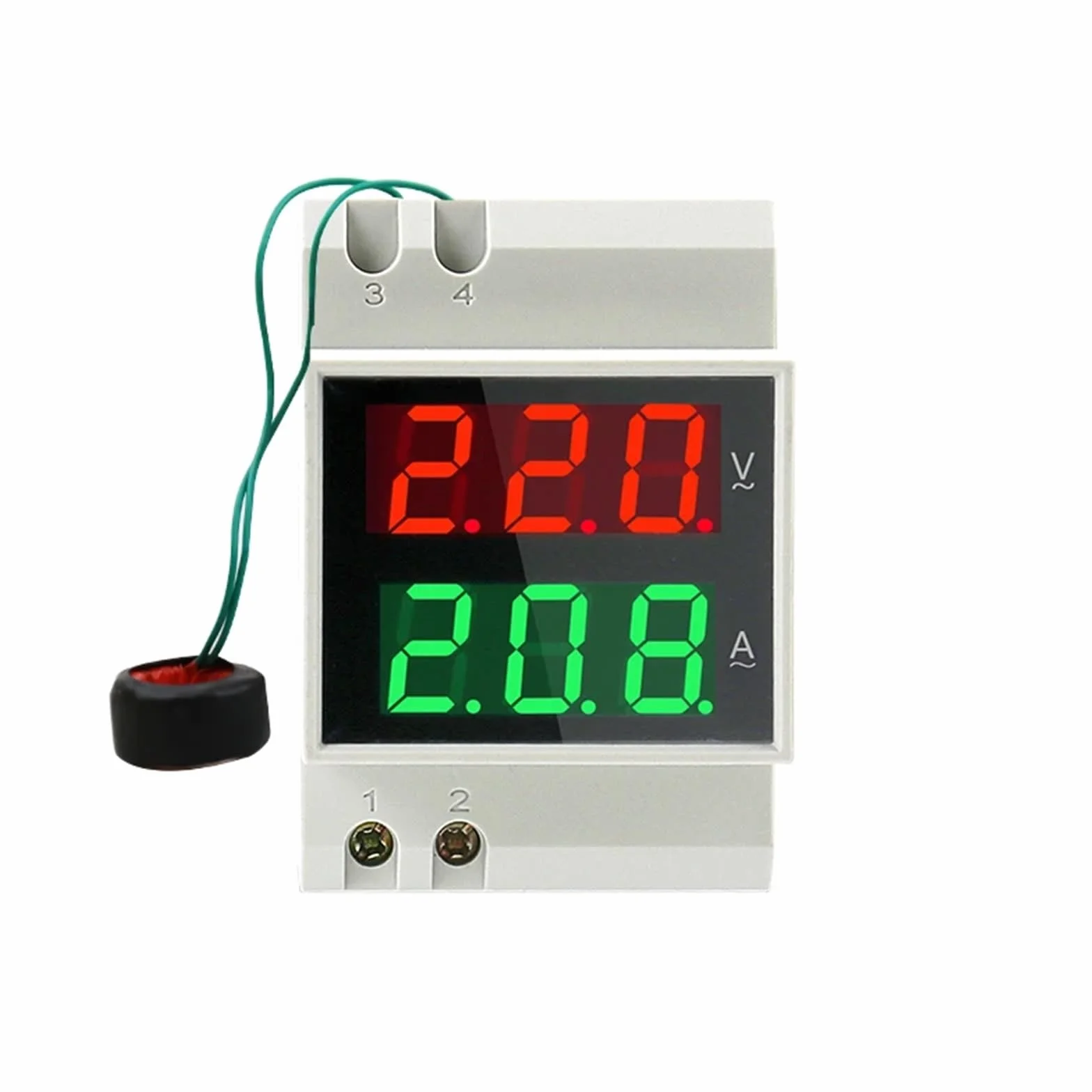 Amperometro voltmetro su guida D52-2042 220V 380V Misuratore di corrente AC digitale con display a LED Contatore elettrico(External CT,AC200-450V)