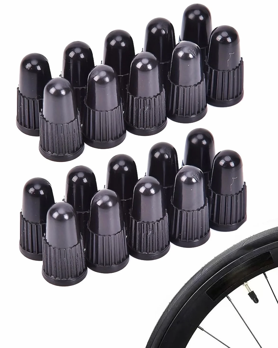 Tappi per Valvole, 20 pezzi in plastica rigida, pneumatici con Dunlop o Presta, adattatore, copertura camera d'aria, per Bicicletta Francese, Mountain Bici, corsa su strada (Nero)