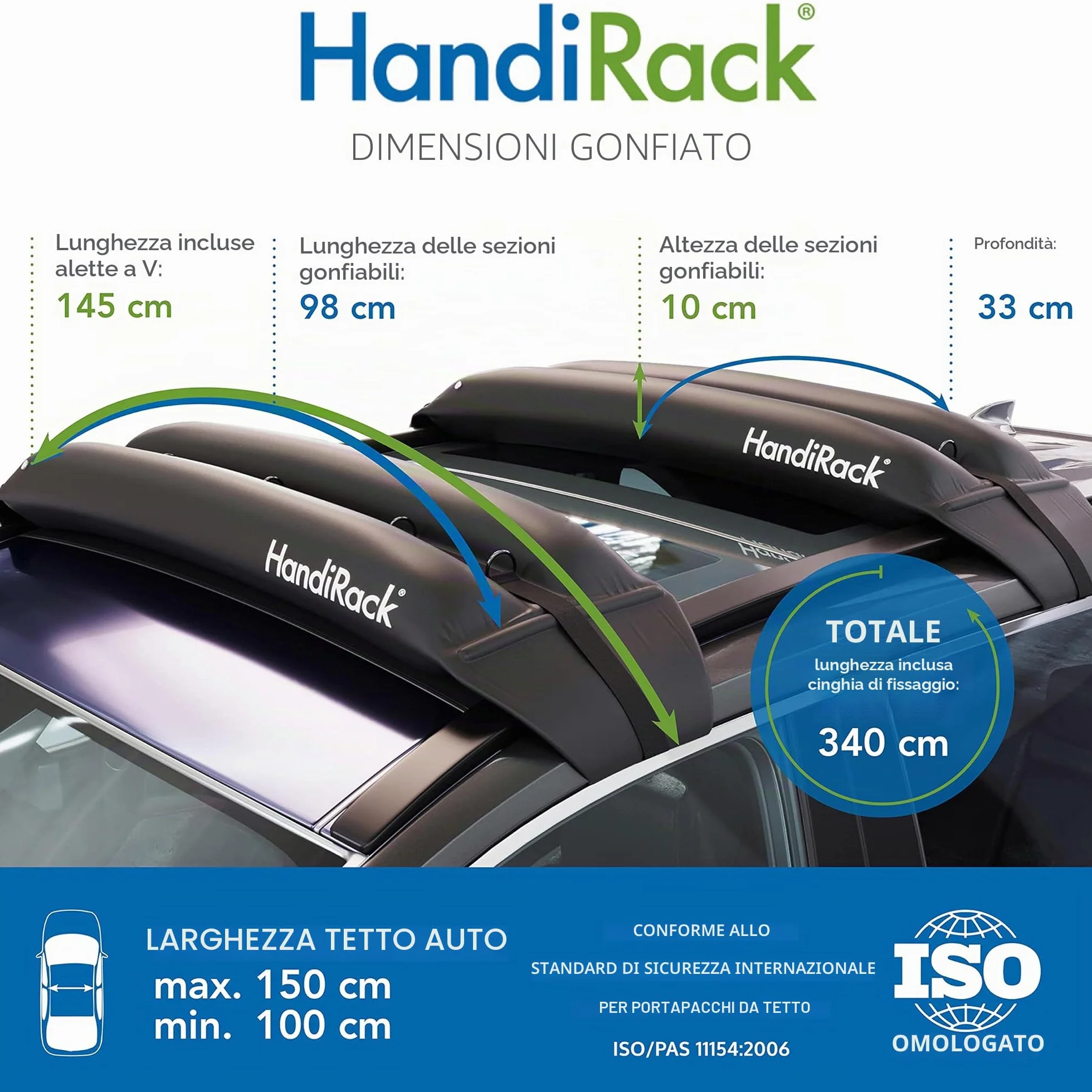 HandiWorld HandiRack Portapacchi Universale per Auto Barra da Tetto Impieghi Pesanti Nero