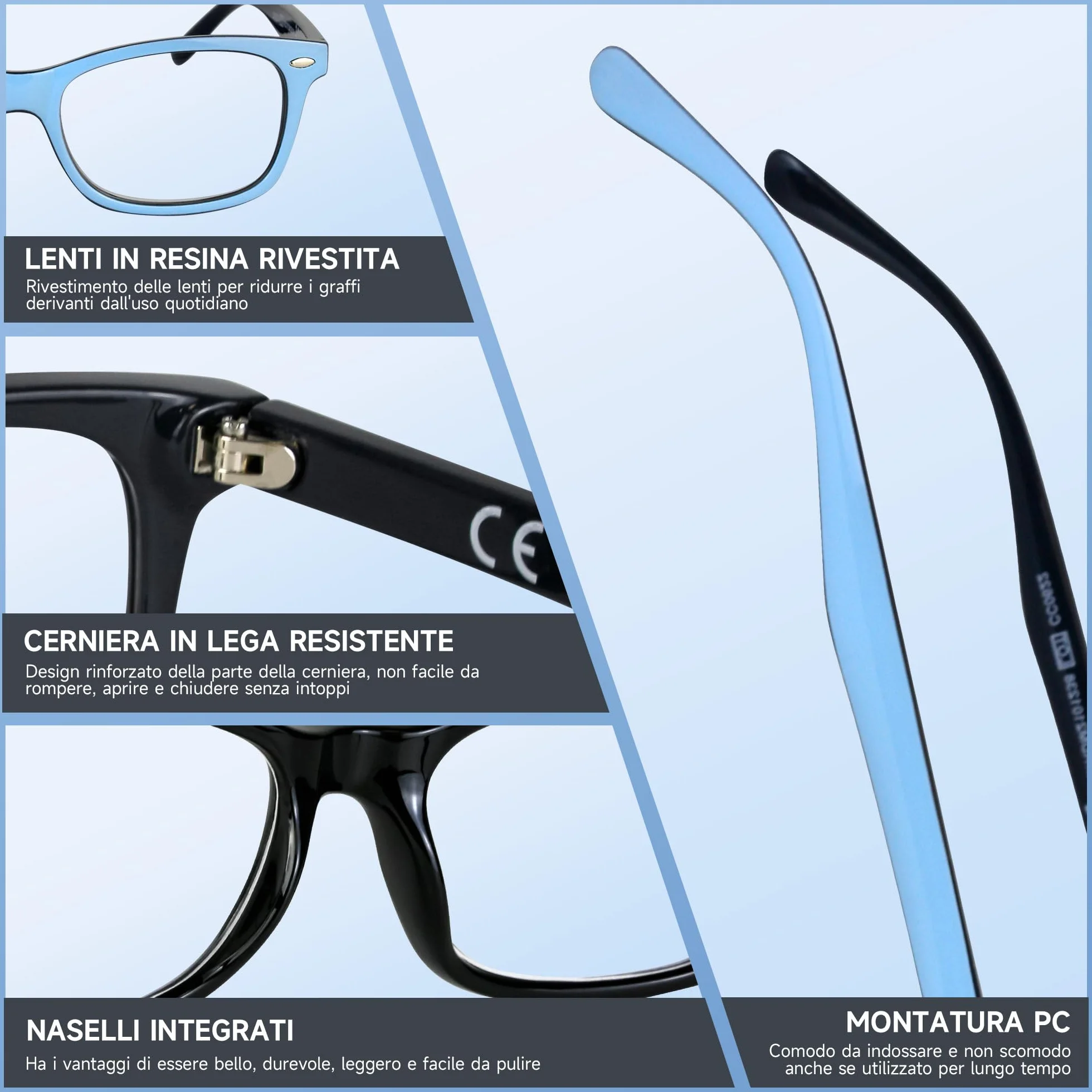 Nuovi VISION Occhiali da Lettura Bicolore UV400 NV056 Celeste 2.50