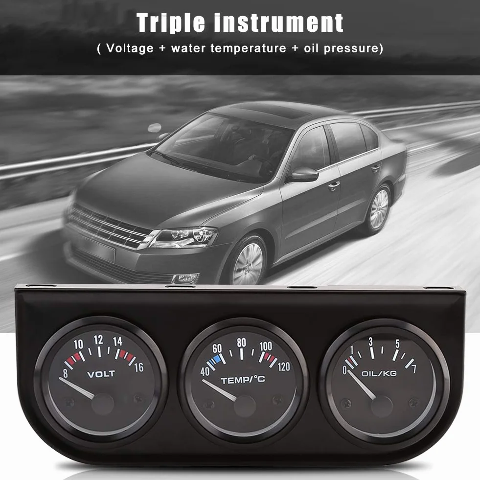 Indicatore Pressione Olio - 52Mm Manometro Triplo 3 In 1 Voltmetro Indicatore Temperatura Acqua Misuratore Pressione Olio Sensore W Per Auto Camion Trattori Motori Marini