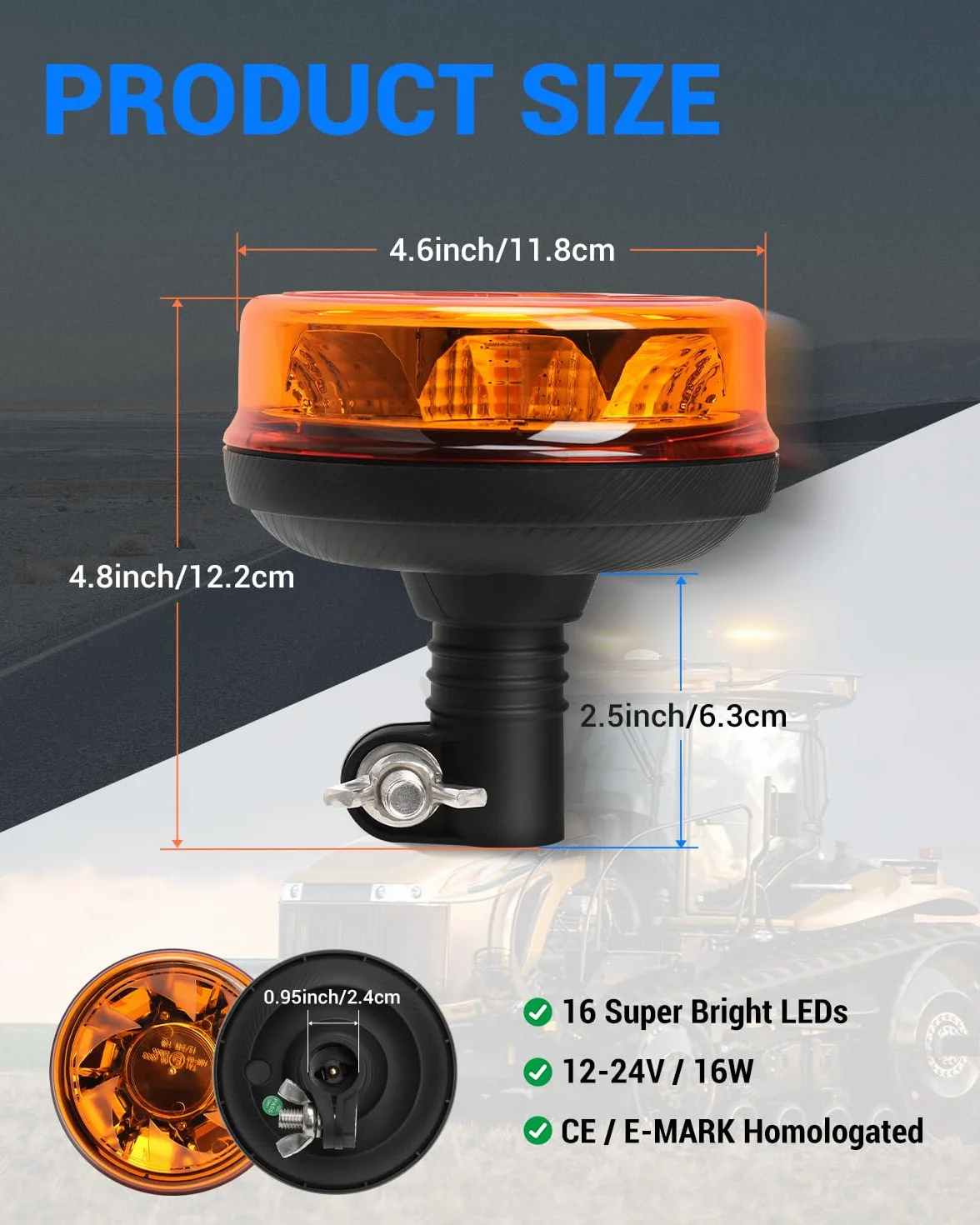 SUPAREE Lampeggiante a LED per Trattore 12V-24V IP67 Ambra 6 Modalità E9