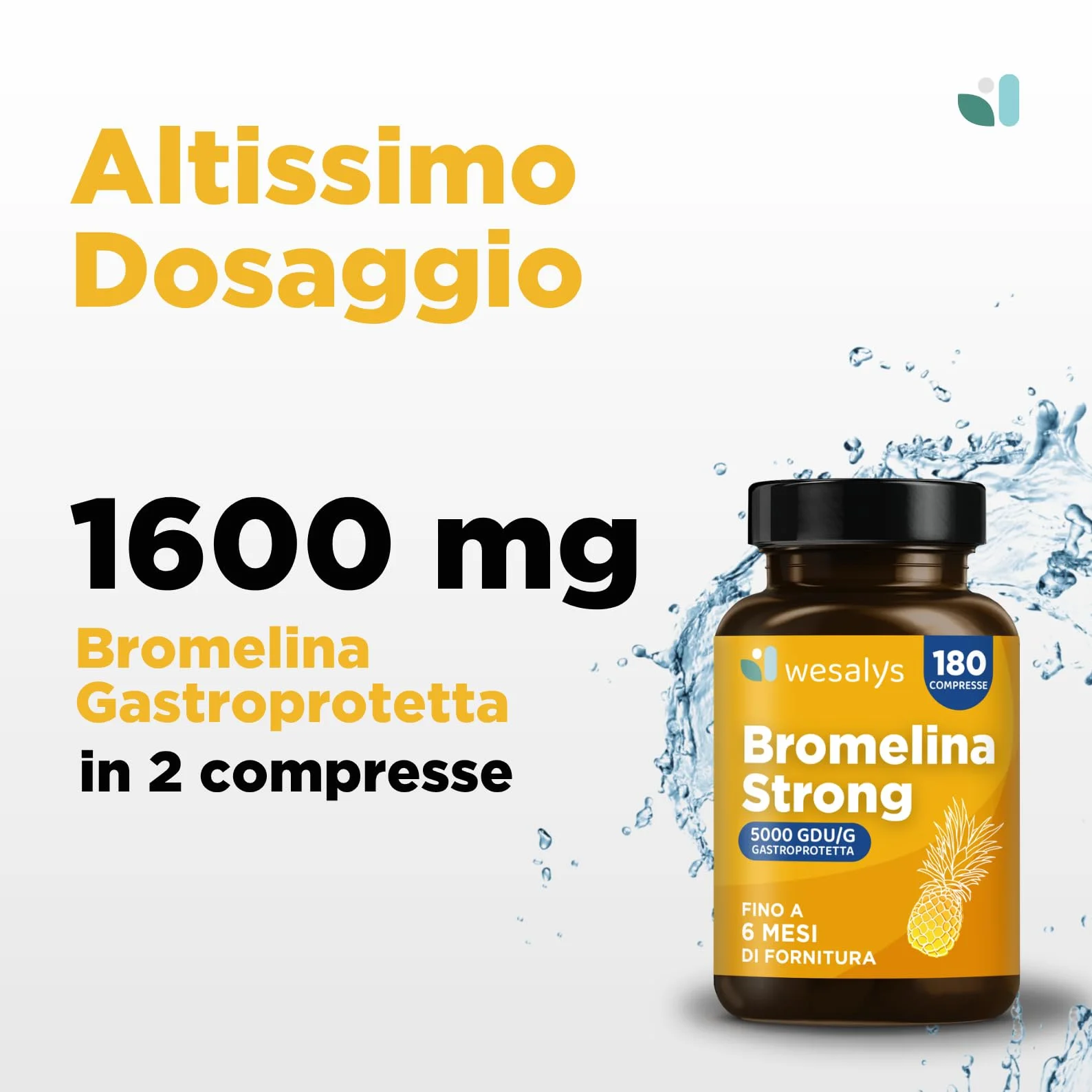 Bromelina Forte 5000 GDU/g Gastroprotetta 180 Compresse 1600mg Bromelina Pura Integratore Made in Italy