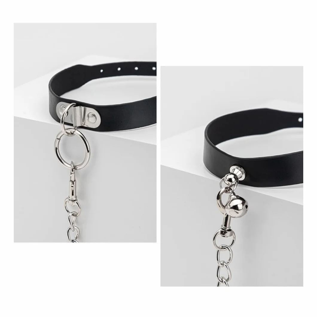 Collare di cuoio regolabile con campana decorazione donna B129