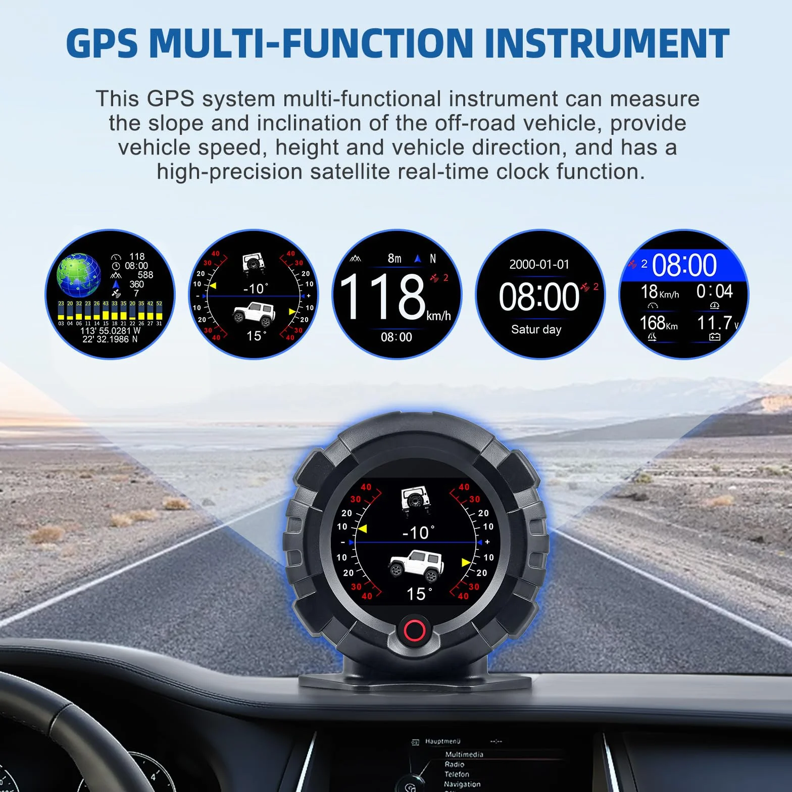 Head Up Display Auto GPS HUD 4x4 off-Road Inclinometro Angolo di Pendenza velocità Satellite Timing Accessori Multifunzione