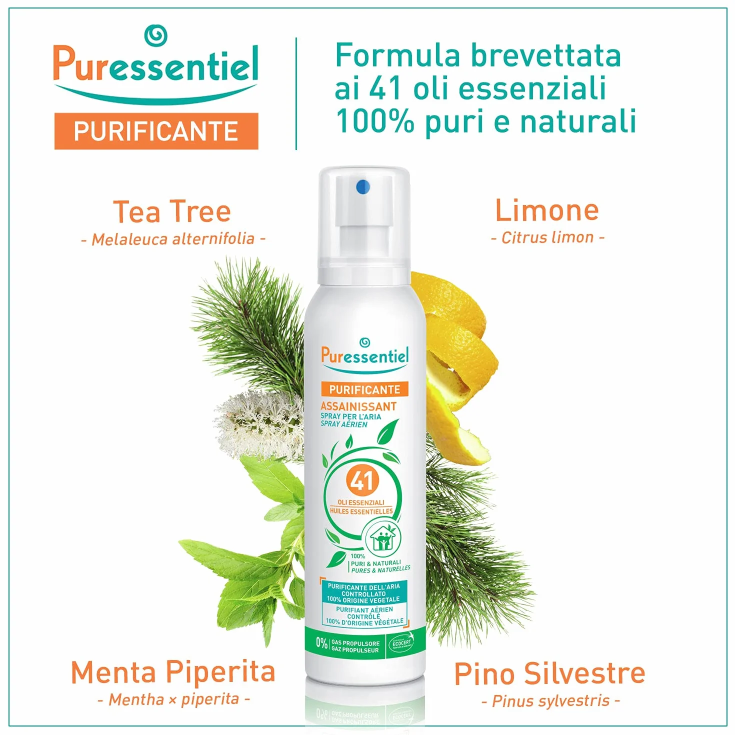 Puressentiel Spray Purificante per l'Aria 41 Oli Essenziali 100% Puri Naturali 200 ml