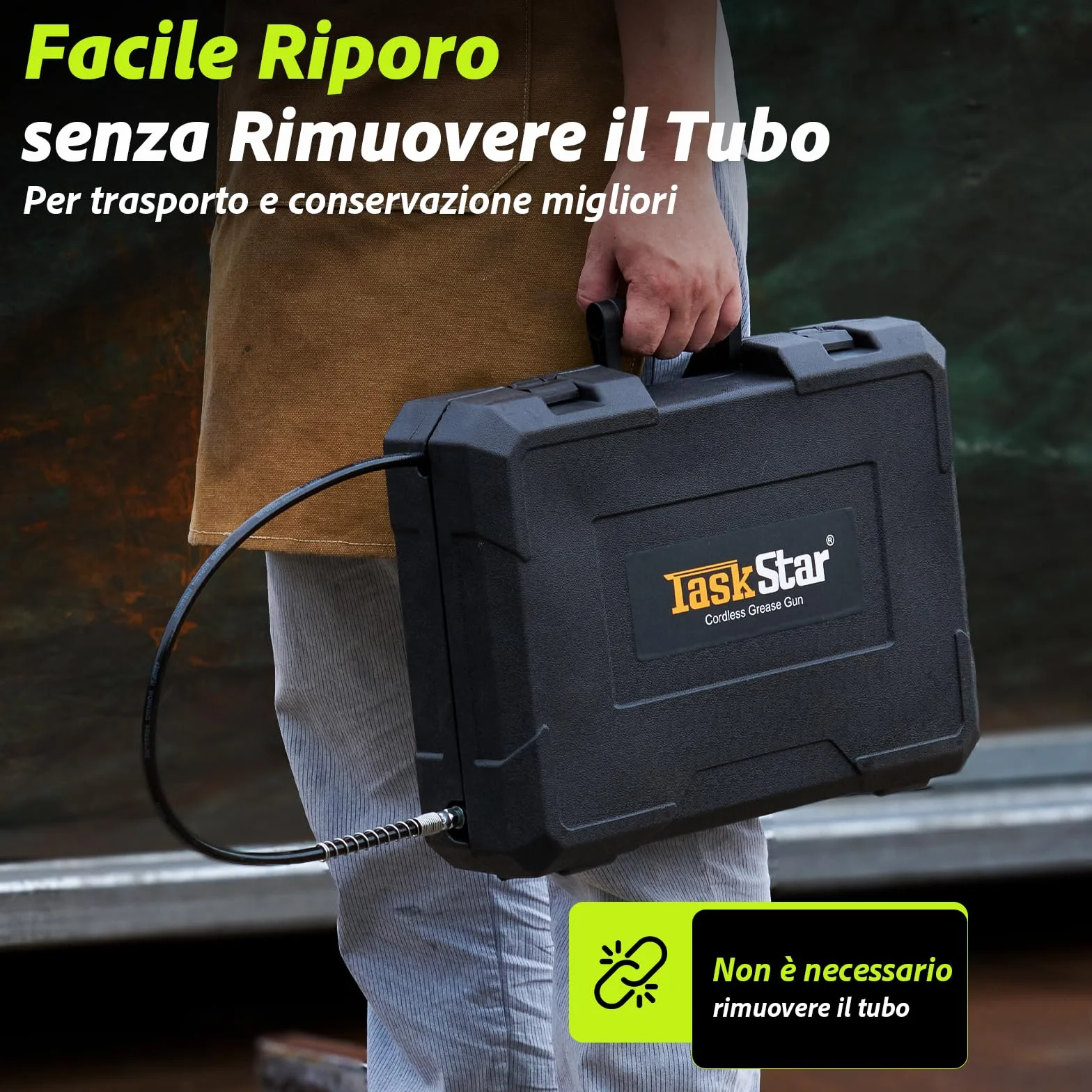 TaskStar Ingrassatore 2-in-1 con 2 Batterie da 4000 mAh, [Molto più Facile da Usare] Ingrassatore a Batteria con Adattatore per Ingrassatore a 90 Gradi, Pistola per Grasso con Luce LED Luminosa