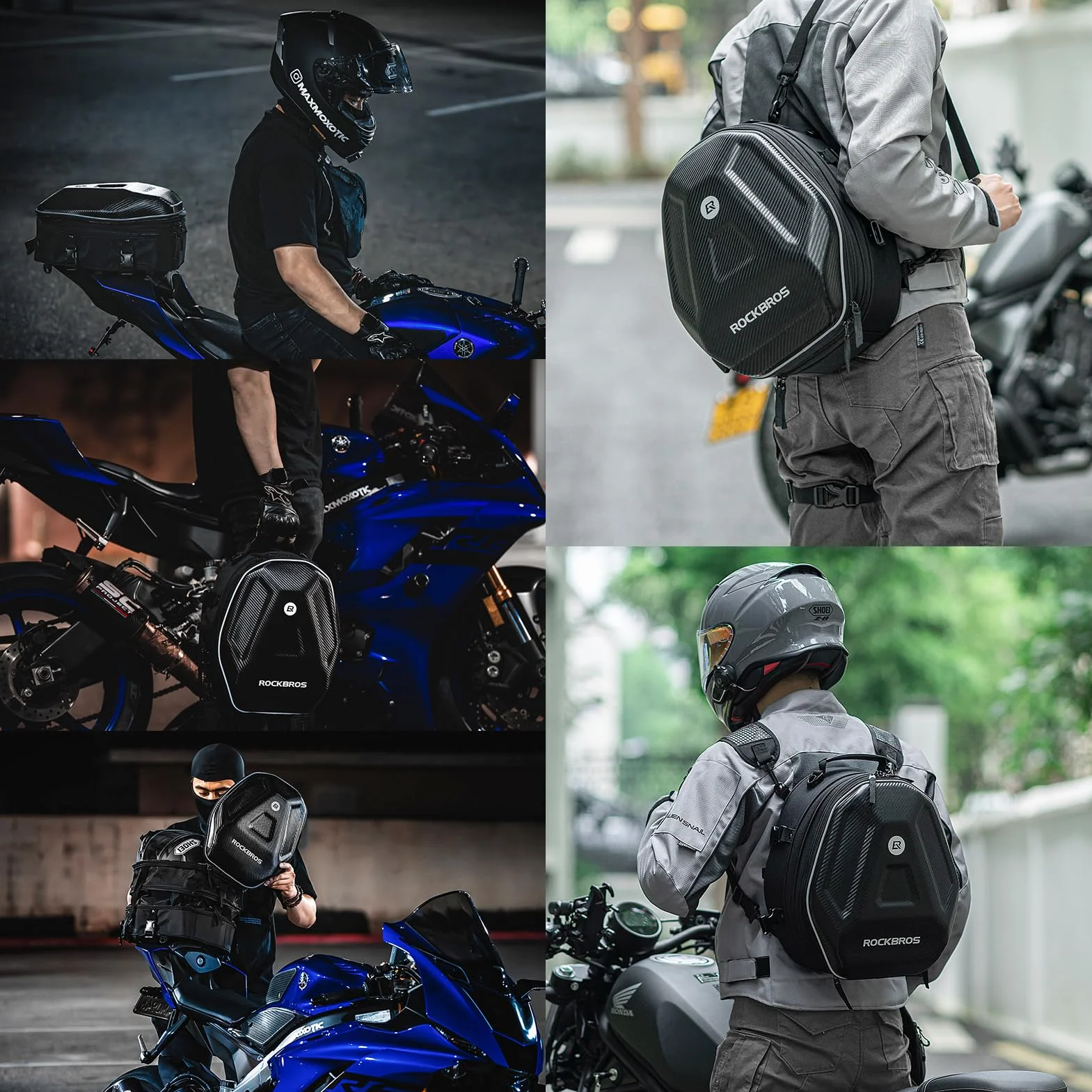 ROCKBROS Borsa Sella Posteriore Moto Zaino Guscio Rigido EVA Capacità Espandibile 20-35 L Copertura Antipioggia