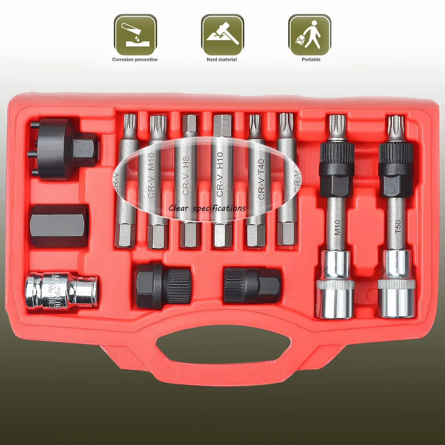 13 pezzi Kit di strumenti per la rimozione della puleggia dell'alternatore Strumento per la rimozione della puleggia dell'alternatore Strumenti per l'estrattore di disaccoppiamento