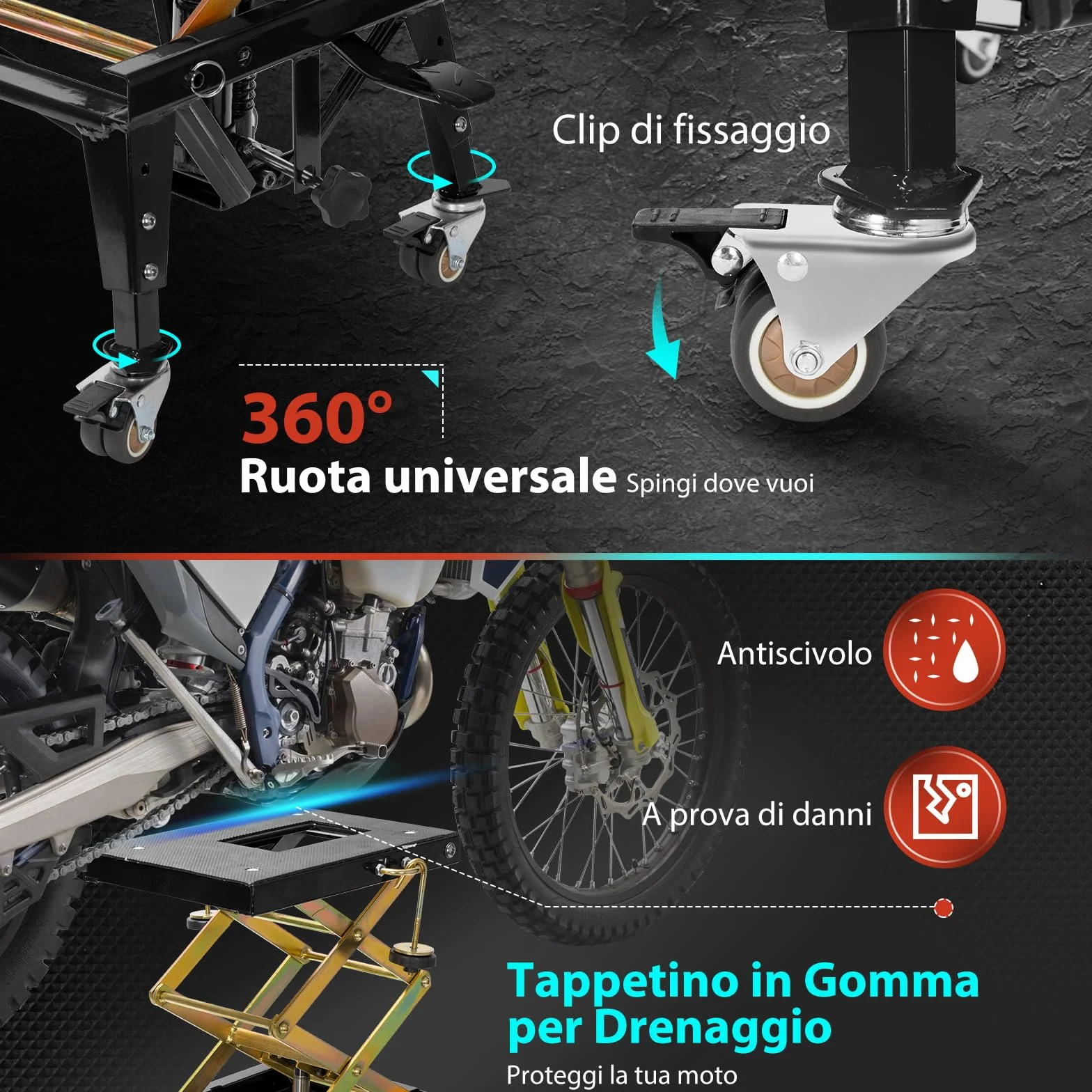 VIVOHOME Sollevatore Idraulico per Moto Fino a 160KG con Azionamento a Pedale Sollevatore a Pantografo per ATV Dirt Bike con 4 Rotelle