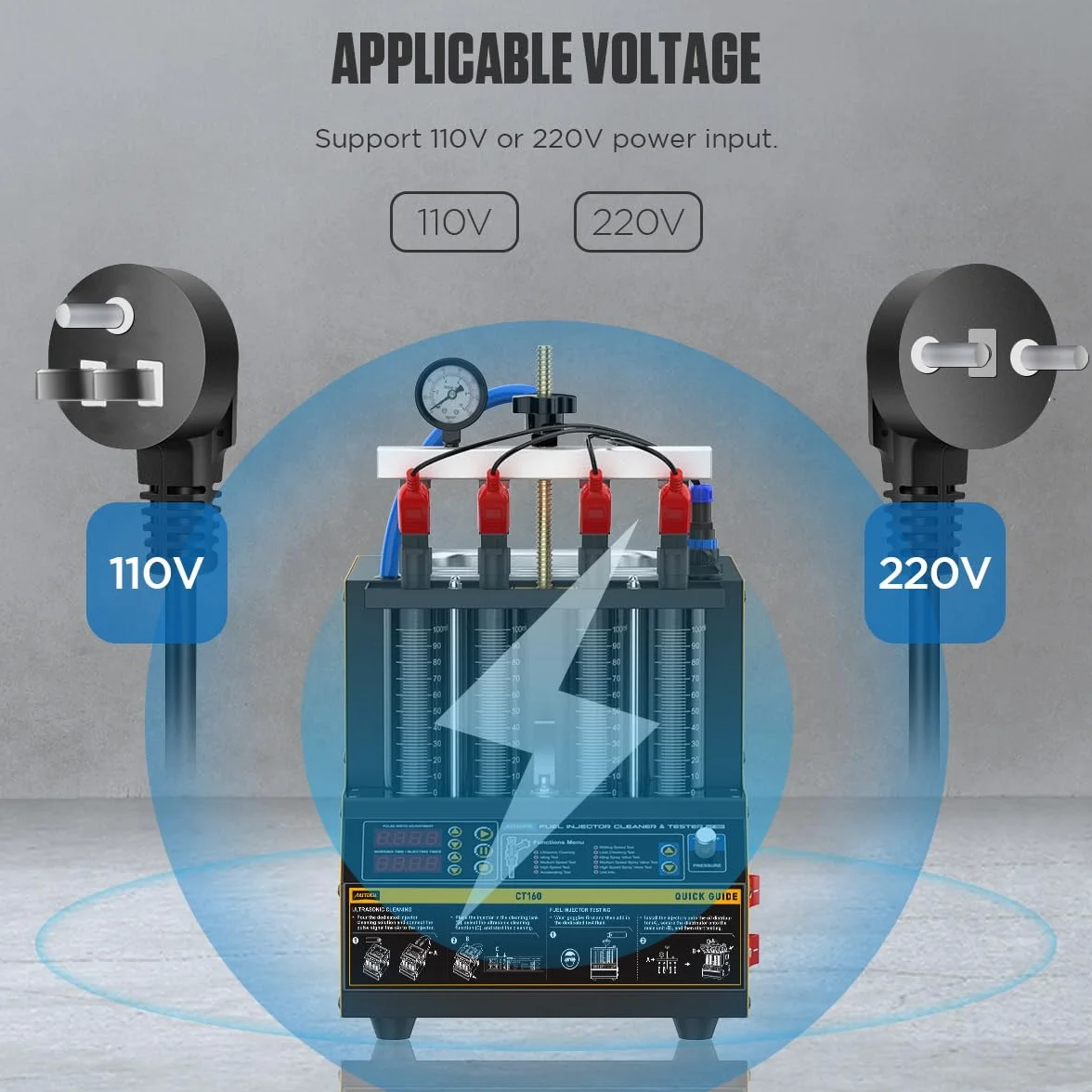AUTOOL CT160 Pulitore e Tester per iniettori di Carburante 220V 4 Cilindri Macchina per Pulizia ad Ultrasuoni
