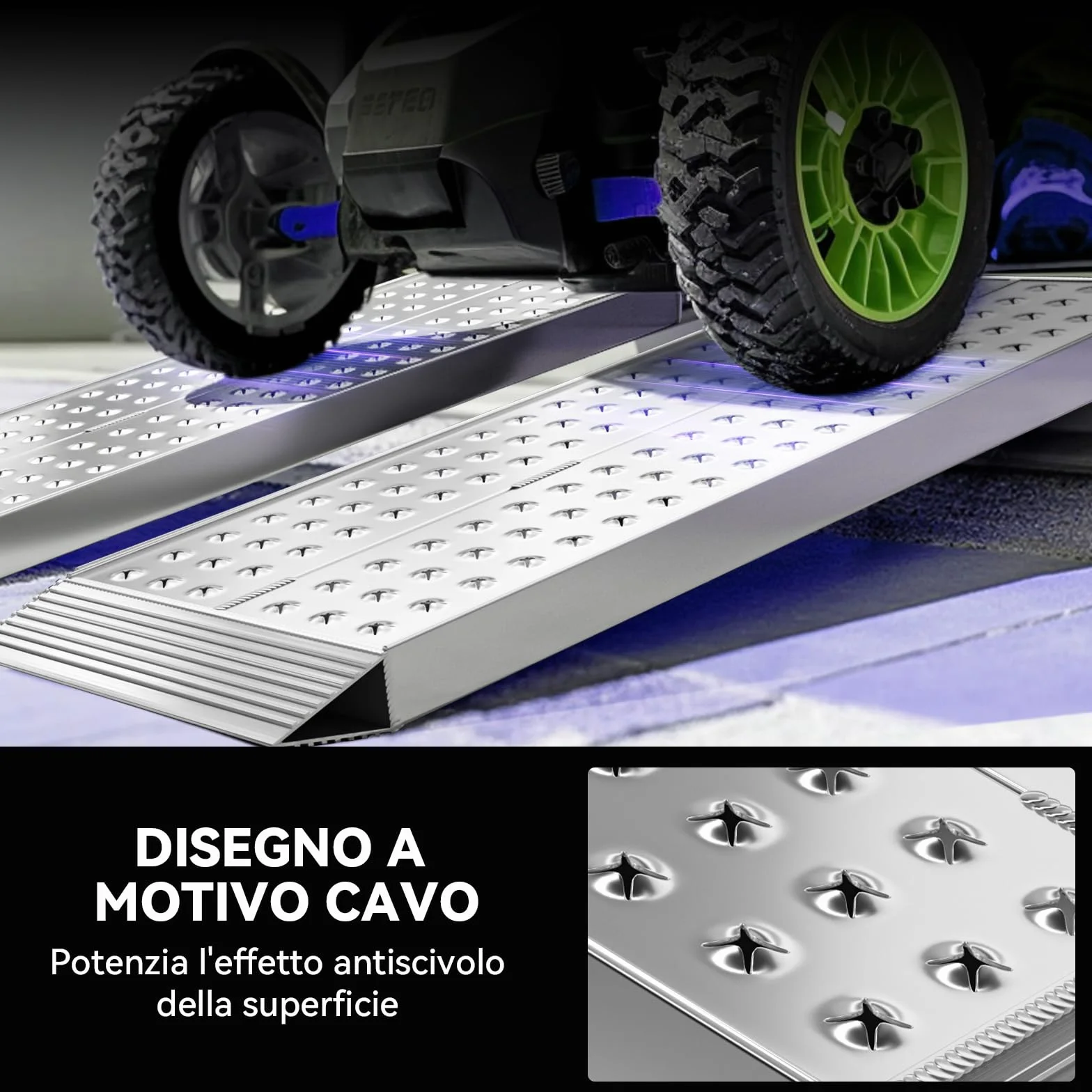 FACHNUO Rampa di carico stabile in alluminio, 100 x 30 cm, capacità di carico 680 kg, antiscivolo per capannone/tosaerba, per spazzaneve e moto, crossbike e ATV, set da 2, colore: Argento