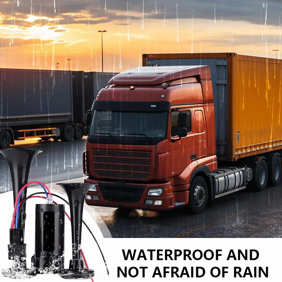 Tromba Camion 12V, 600DB Clacson Auto Super Rumorosa, Doppio Tubo Tromba Daria con Compressore, Trombe Auto per 12V Veicoli Camion Lorrys Treni Barche Automobili, Nero