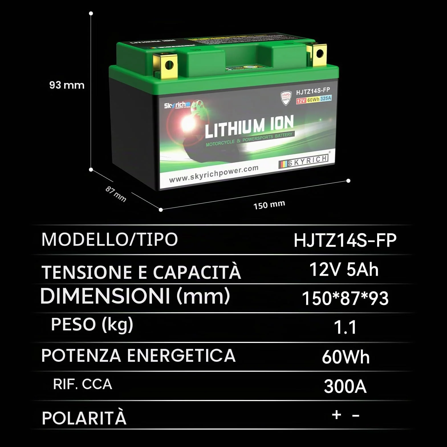 Skyrich HJTZ14S-FP Batteria Motocicletta