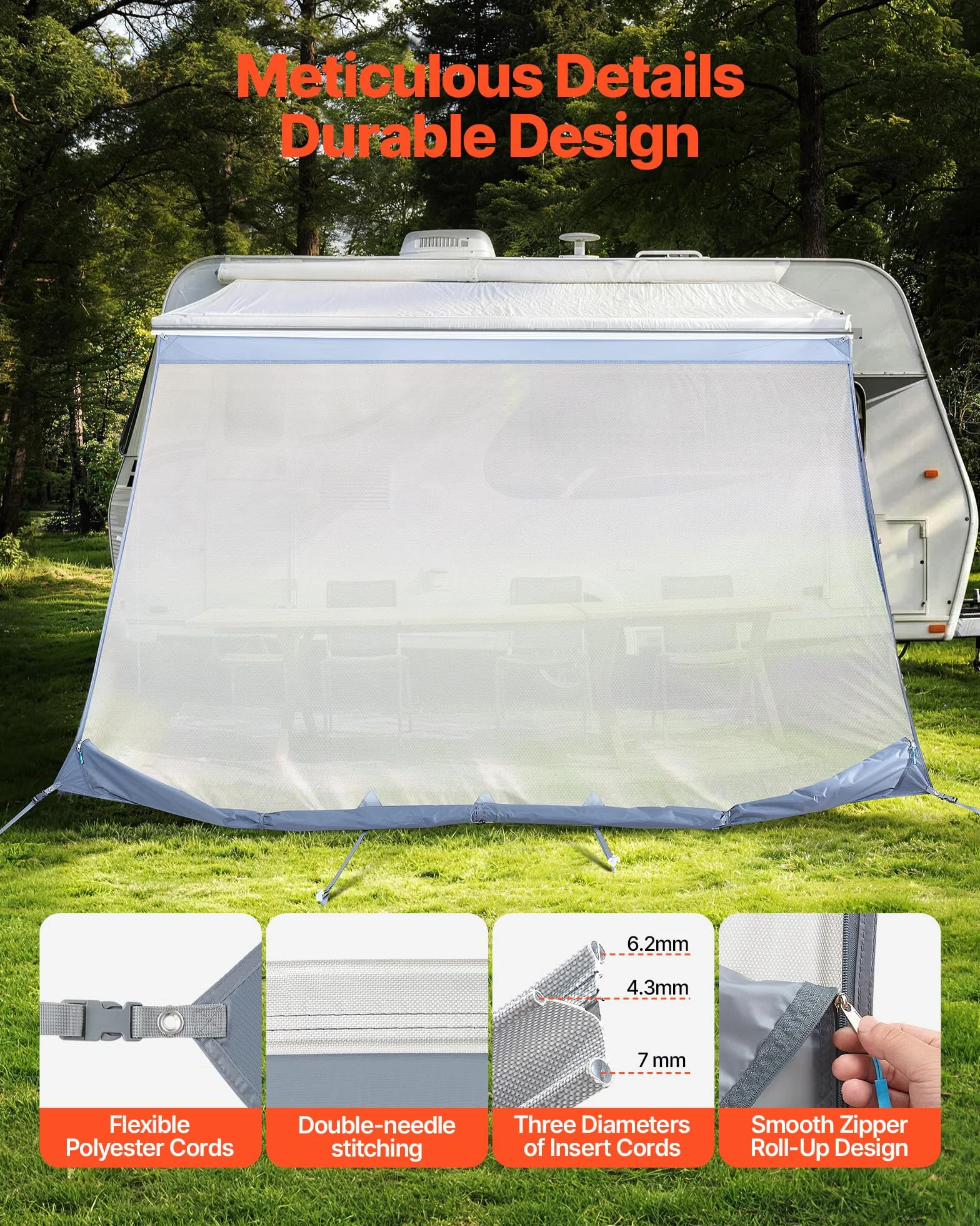 VEVOR Pannello Frontale Tenda da Sole UV50+ 2 x 3,3 m Poliestere Frangisole Campeggio