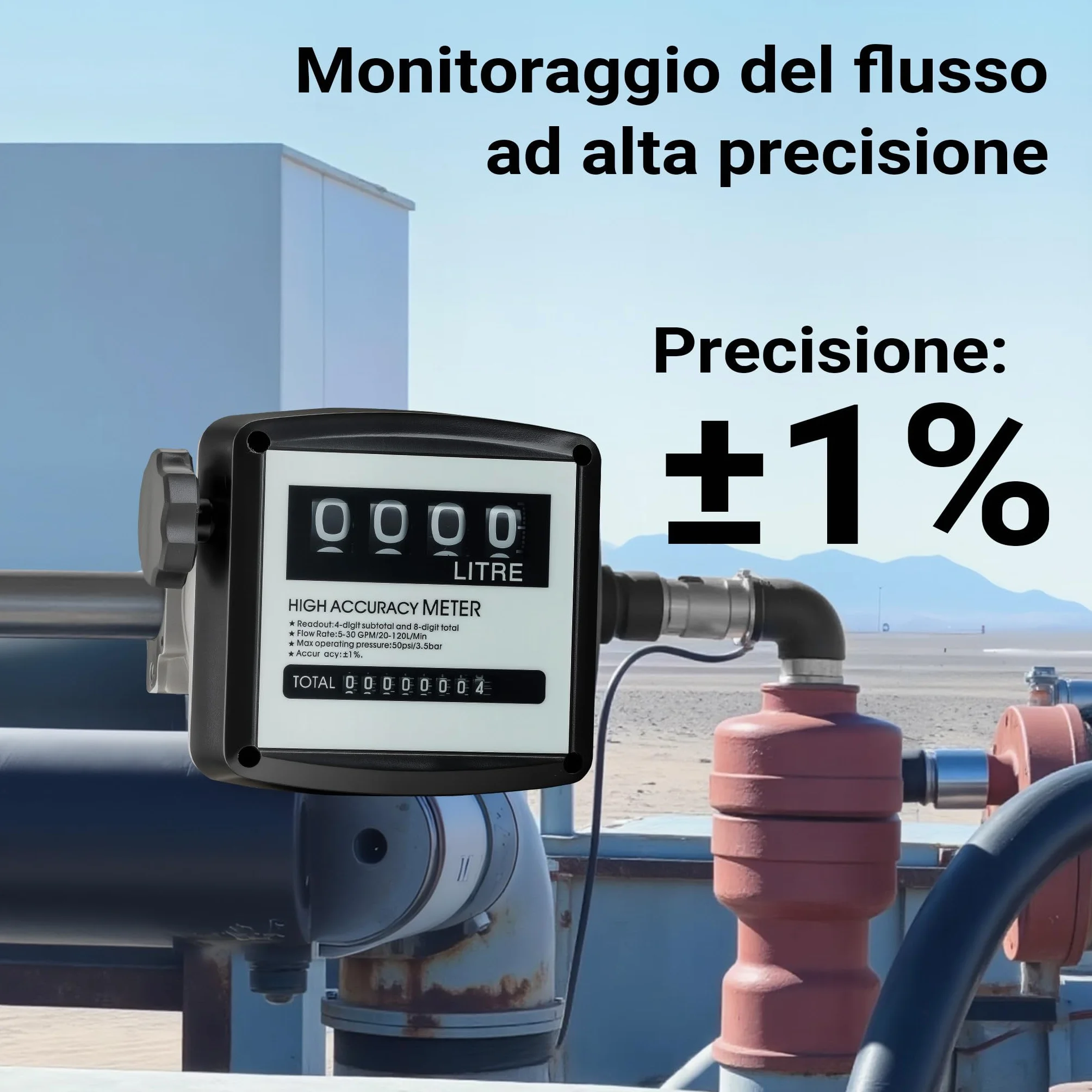 Contatore per pompa gasolio diesel 3,5 bar 20-120 l/min 25,4 mm indicatore flusso