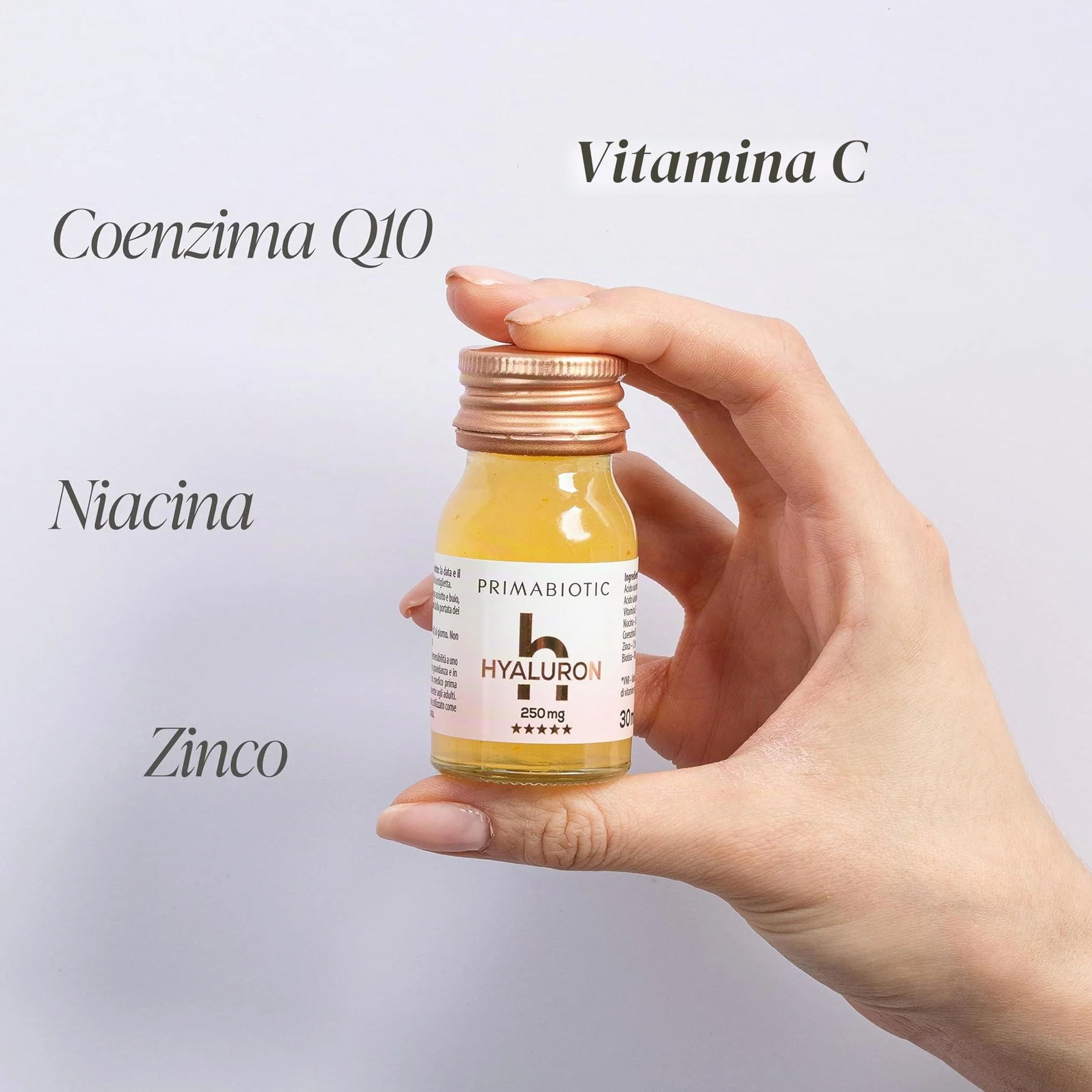 Primabiotic Acido Ialuronico da Bere 250 mg 30 Flaconcini 30 ml Integratore Liquido per Pelle Viso Vegano Senza Glutine